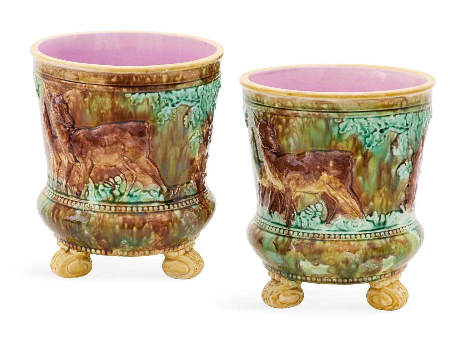 Pair of English Majolica Cachepots (1 of 3)