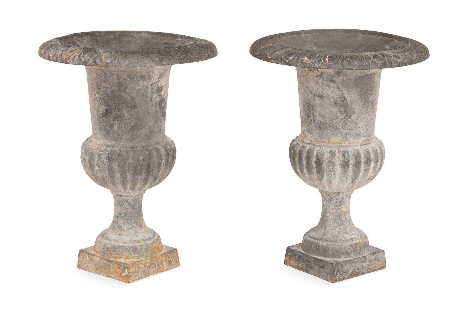 Pair of Large Cast-Iron Campana-Form Garden Urns (1 of 2)