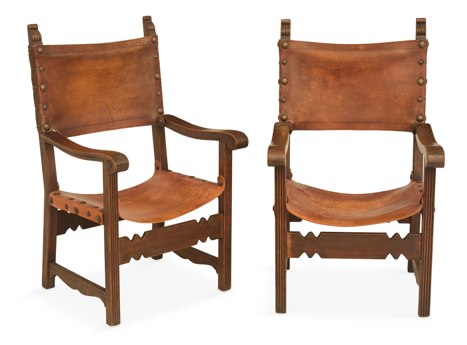 Spanish Colonial-Style Oak and Leather Armchairs (1 of 2)