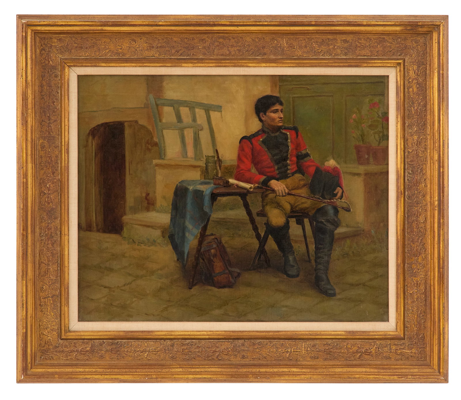 American School (20th Century): American School 20th Century "Jockey: Waiting for the Race" oil on canvas unsigned. Framed. 16" x 20", framed 23" x 27" Provenance: The Collection of Clarence G. Ochsner, Wabasha, Minnesota.