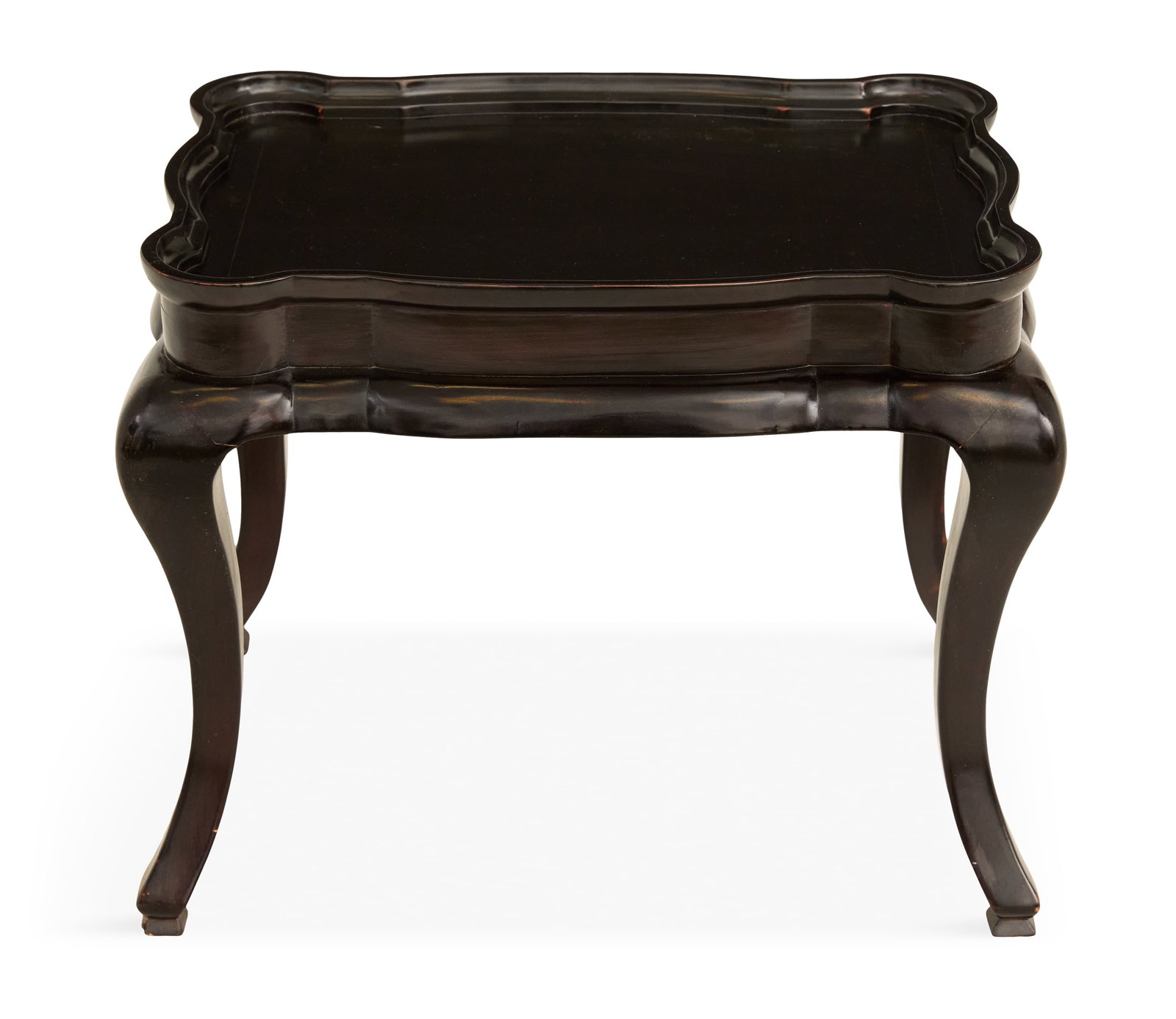 Ebony-Lacquered Side Table: Ebony-Lacquered Side Table the slightly raised gallery top over cabriole legs ending in recessed square feet. h. 19", w. 23", d. 16" Provenance: The Red Cabinet, Hollywood Road, Hong Kong; Historic