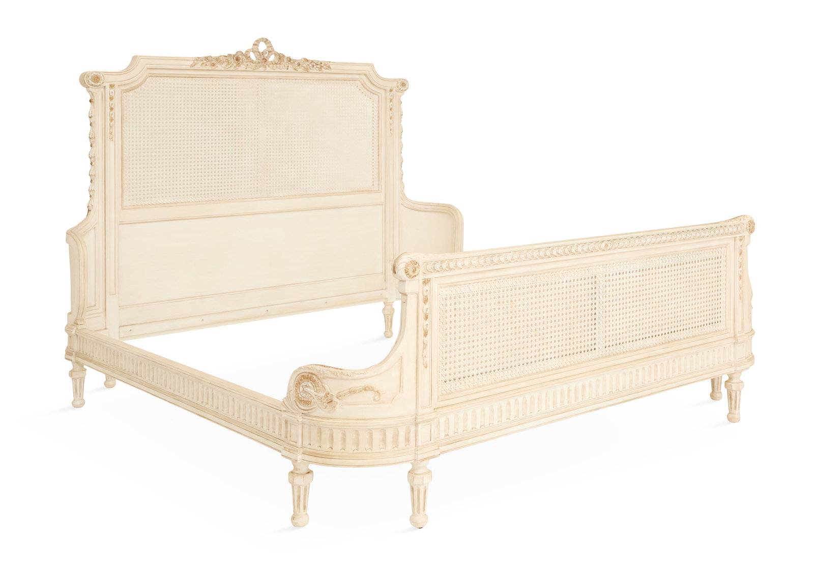 Louis XV-Style Polychrome and Caned King-Size Bed (1 of 5)