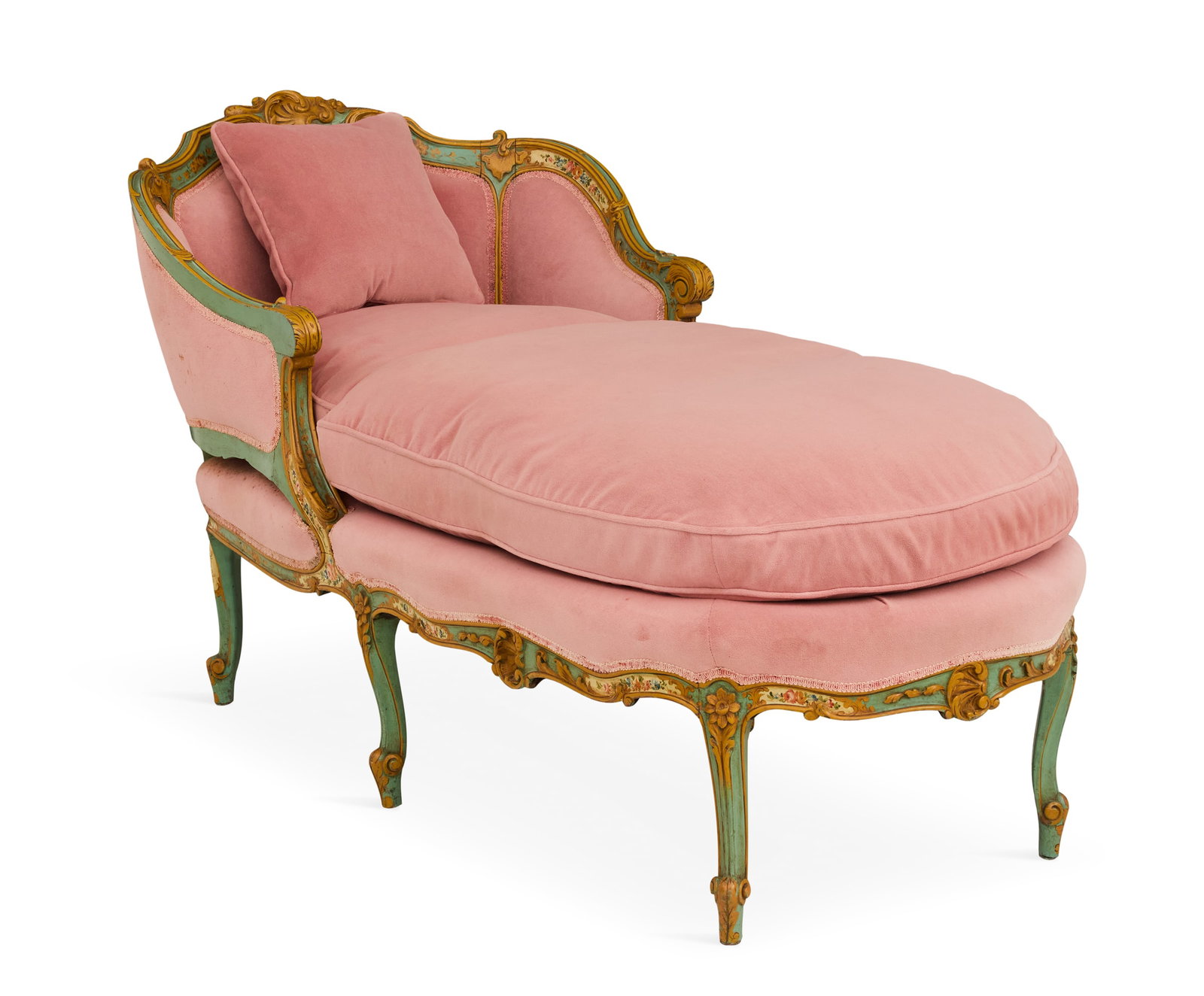 Louis XV-Style Polychrome Chaise Lounge (1 of 7)