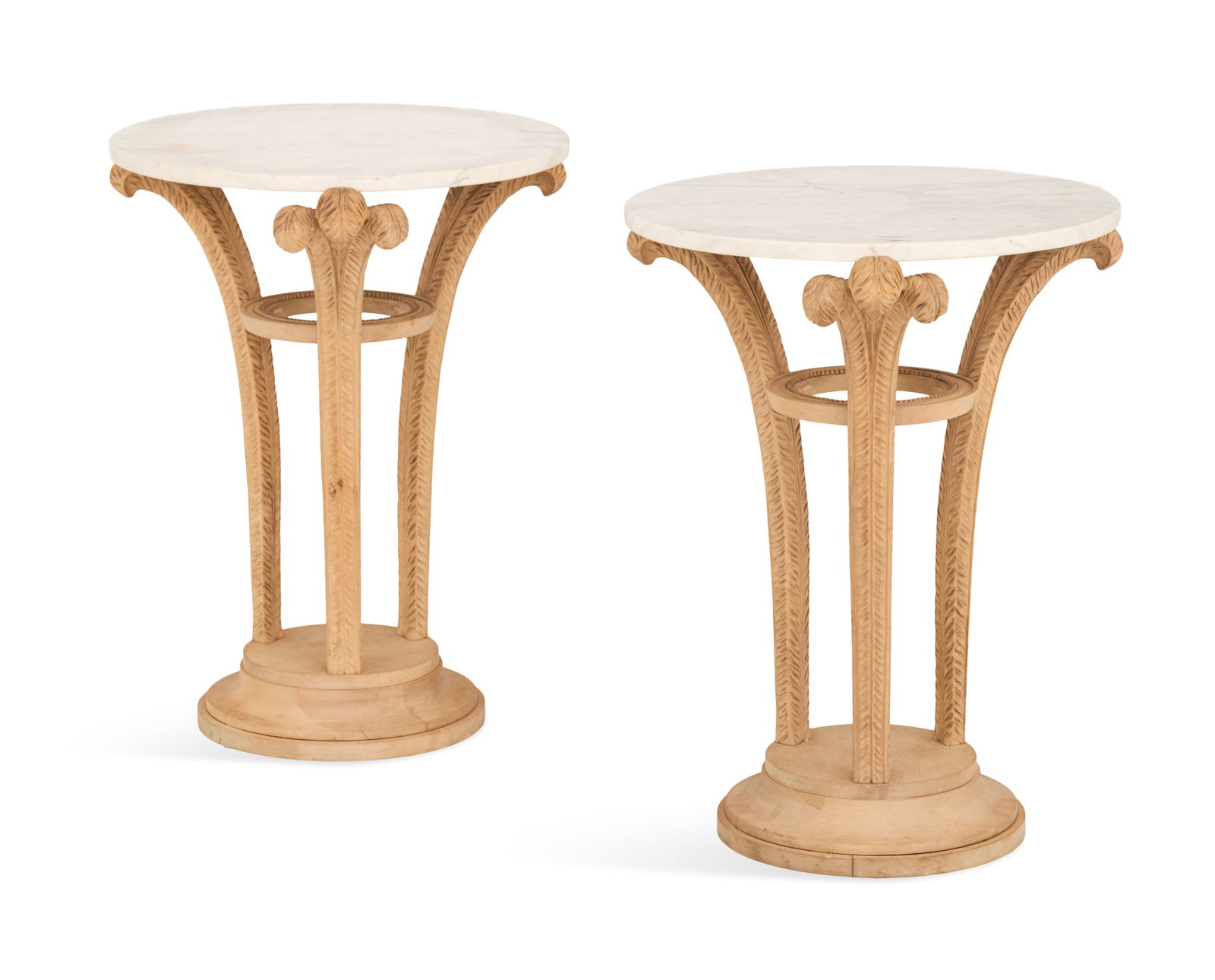 Pair of Beechwood and Marble-Top Side Tables (1 of 2)