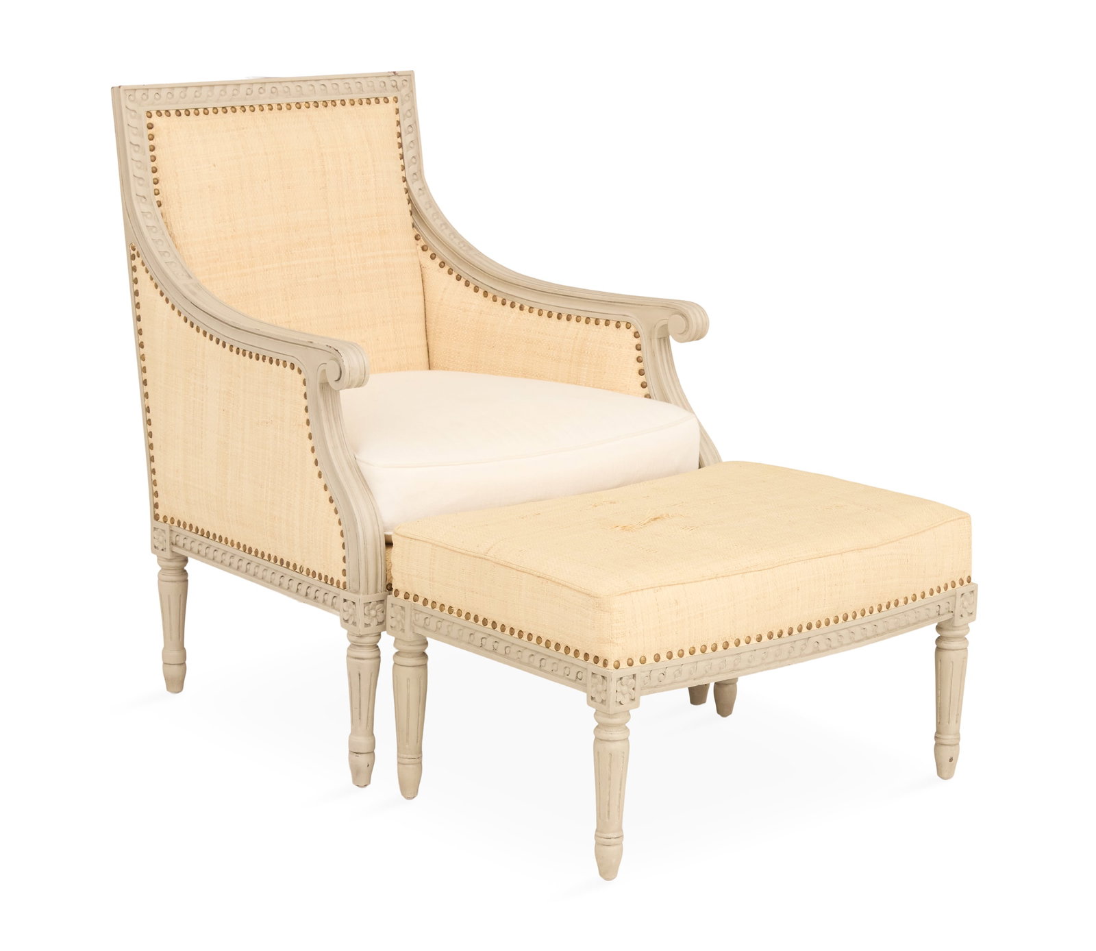 Oly Studio Creme-Peinte Bergere and Ottoman (1 of 3)