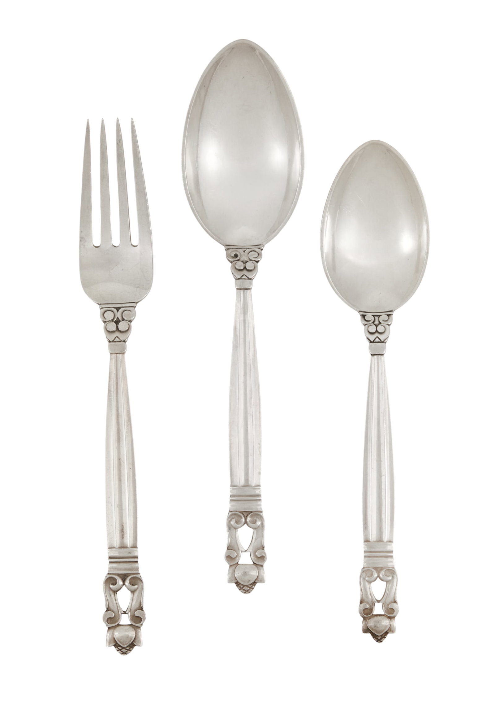 13 Pieces of Jensen "Acorn" Silver Flatware (1 of 3)