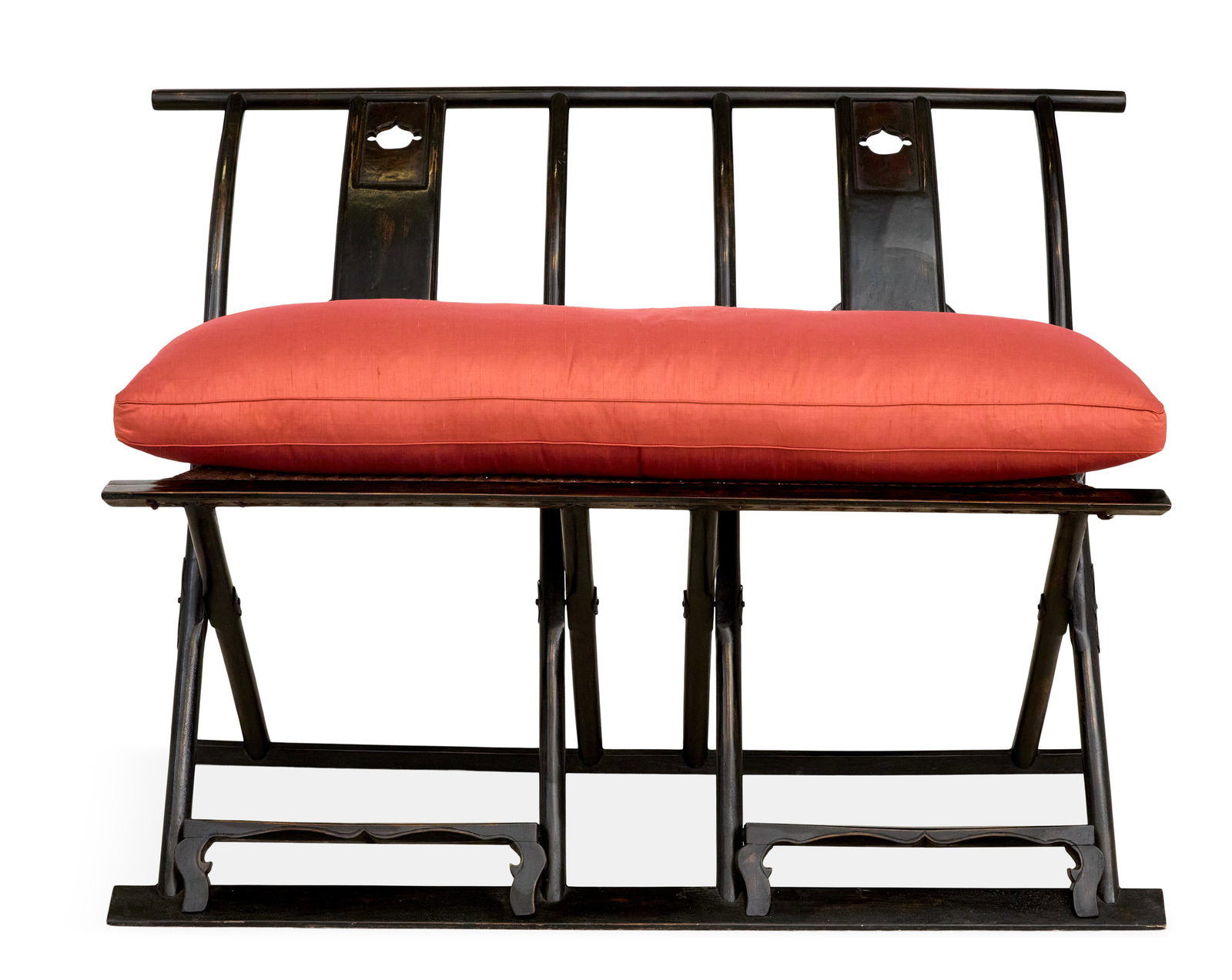 Chinese Ebonized Double Chair Back Folding Bench (1 of 5)