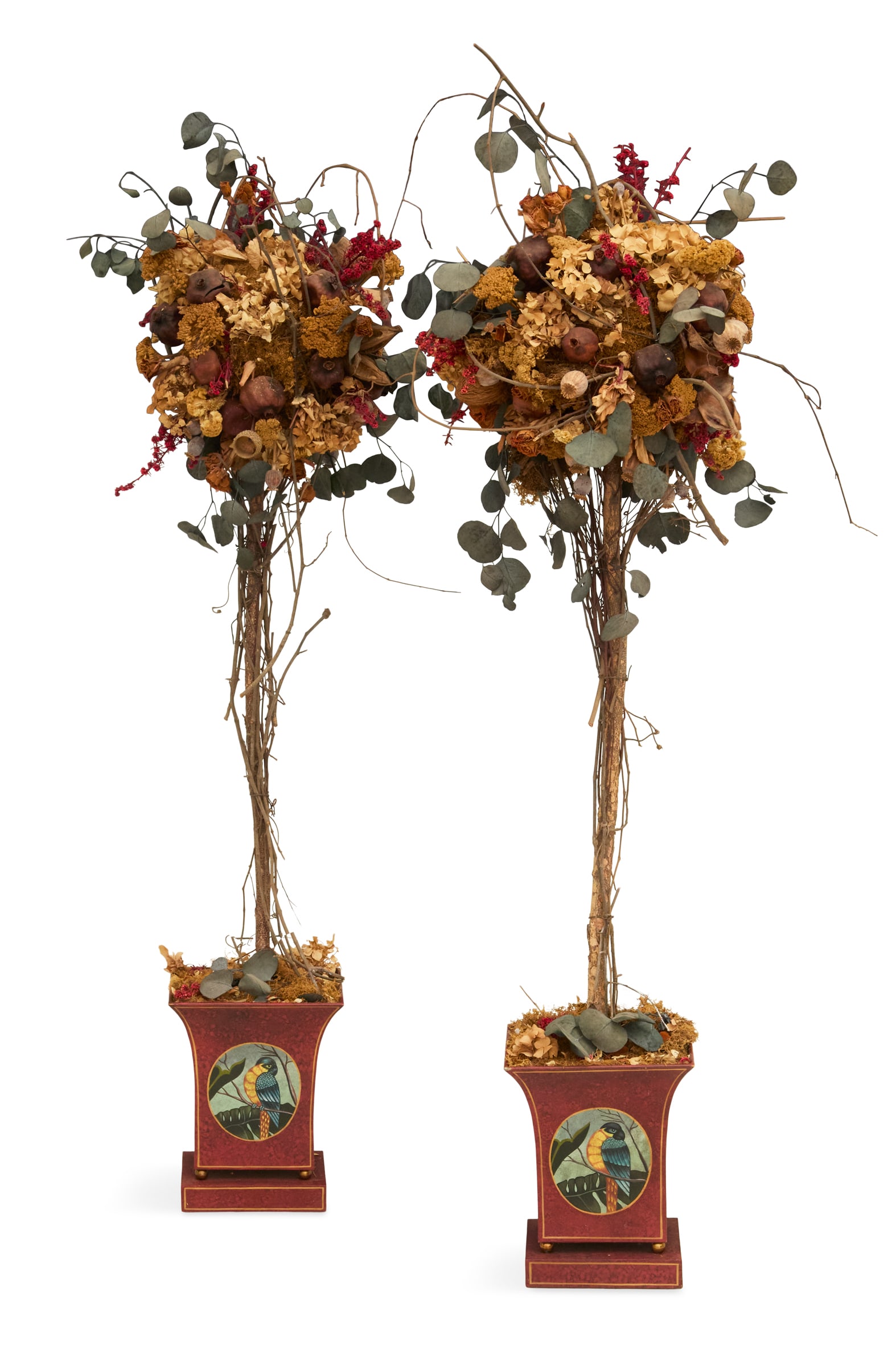 Pair of Tole Cachepots with Dried Arrangements (1 of 3)