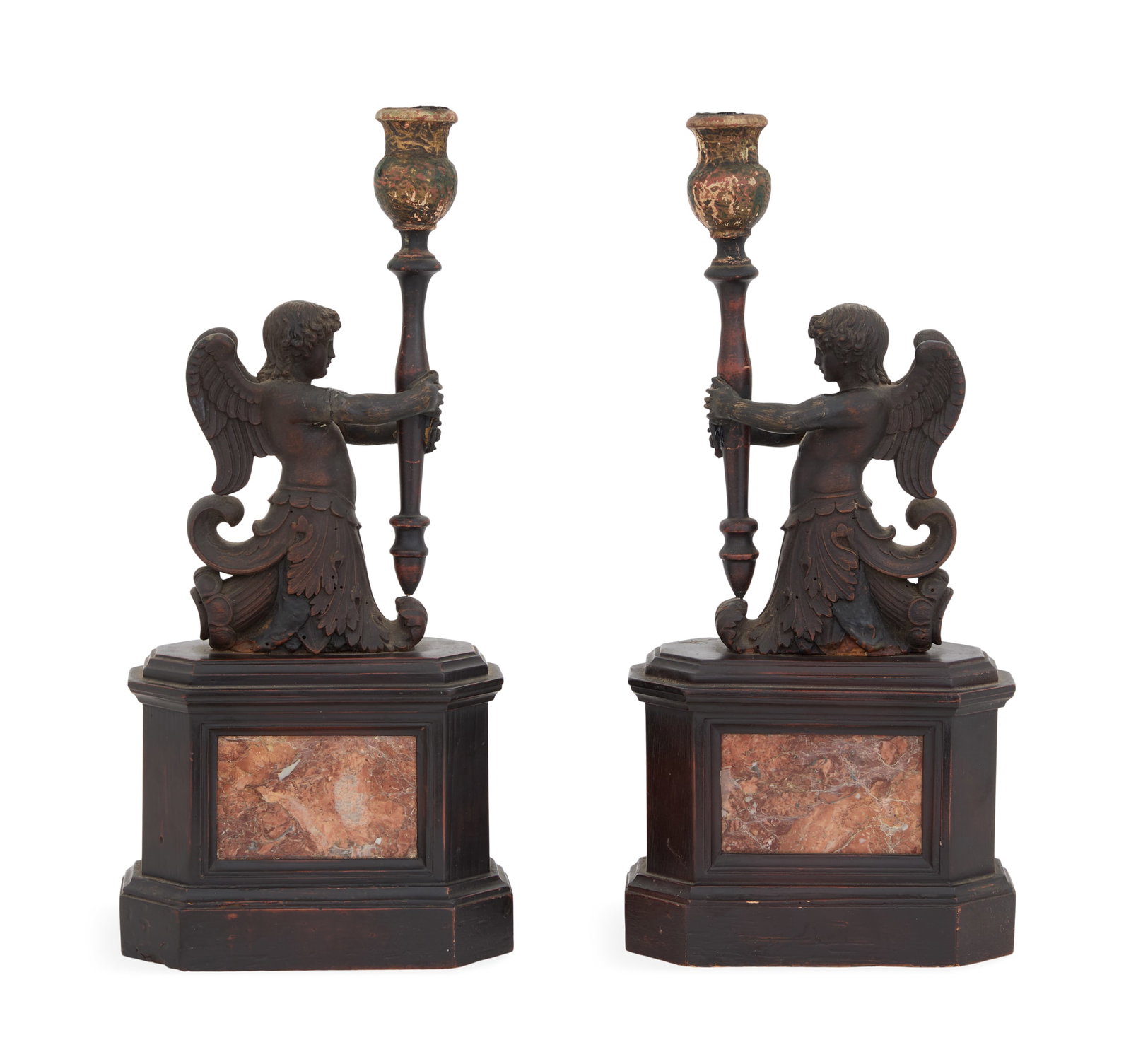 Pair of Italian Walnut and Marble Candlesticks (1 of 2)