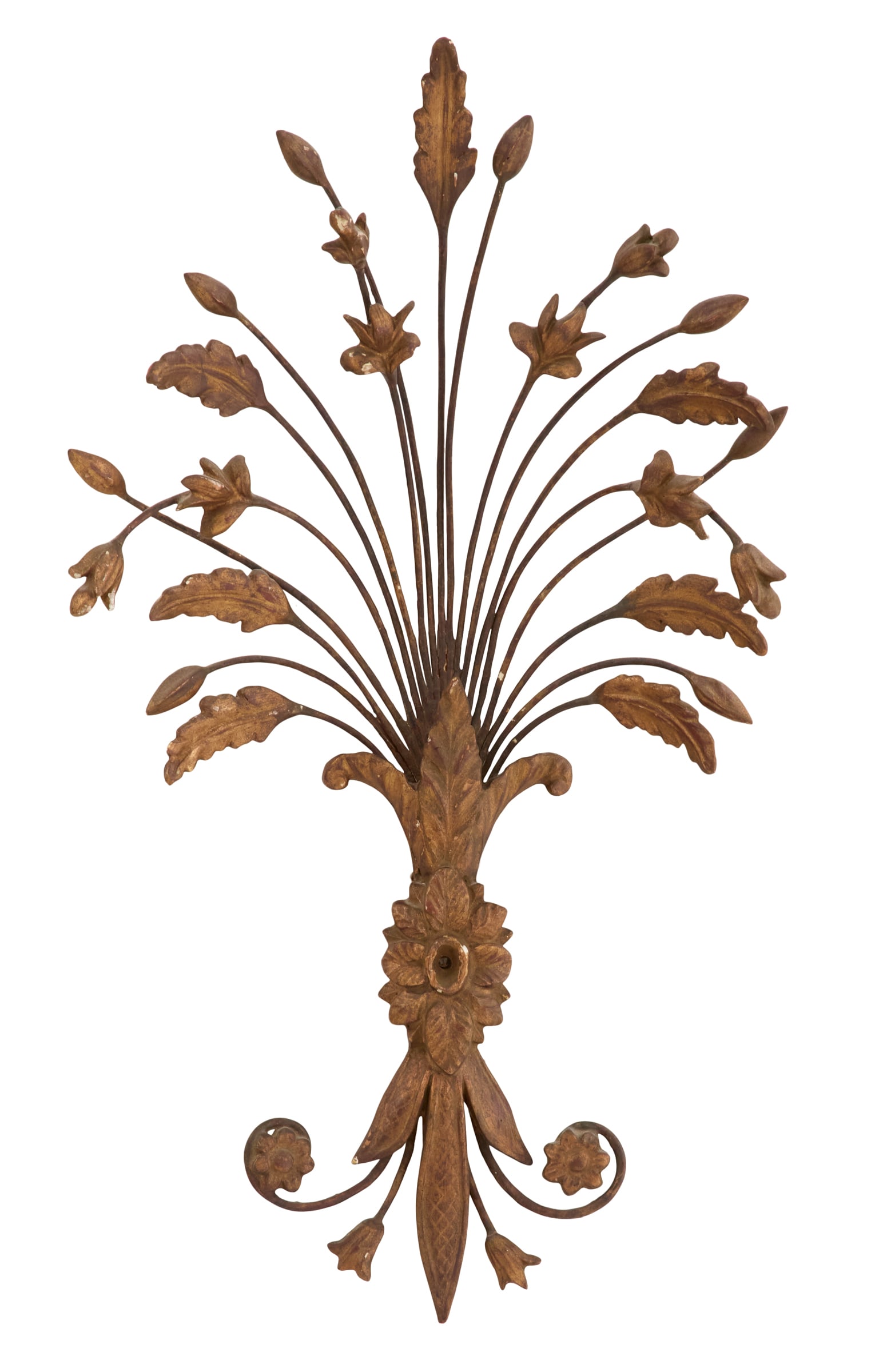 Italian Giltwood and Metal Neoclassical Applique: Italian Giltwood and Metal Neoclassical Applique early 20th century, decorated from sprays of wheat and flowers emanating from carved acanthus leaves and flower heads. h. 26-1/2", w. 12-1/2" Provenanc