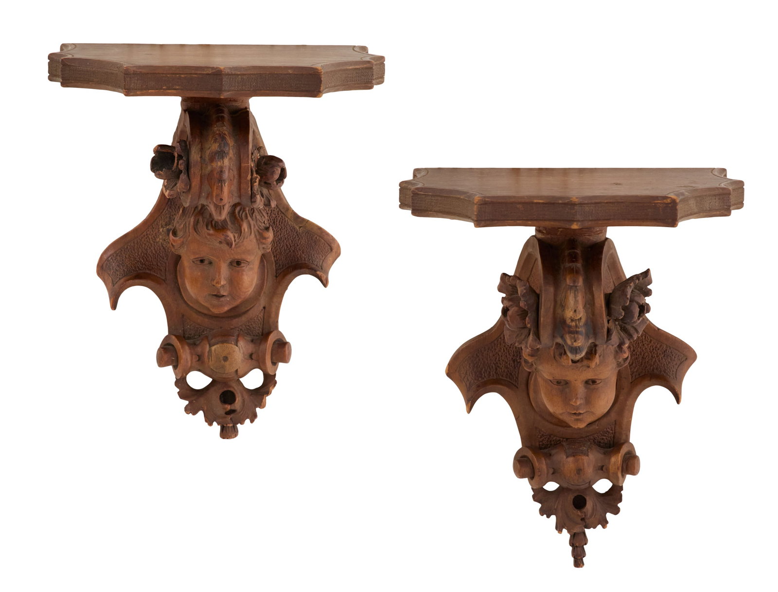 Pair of Italian Carved Pine Figural Brackets (1 of 9)