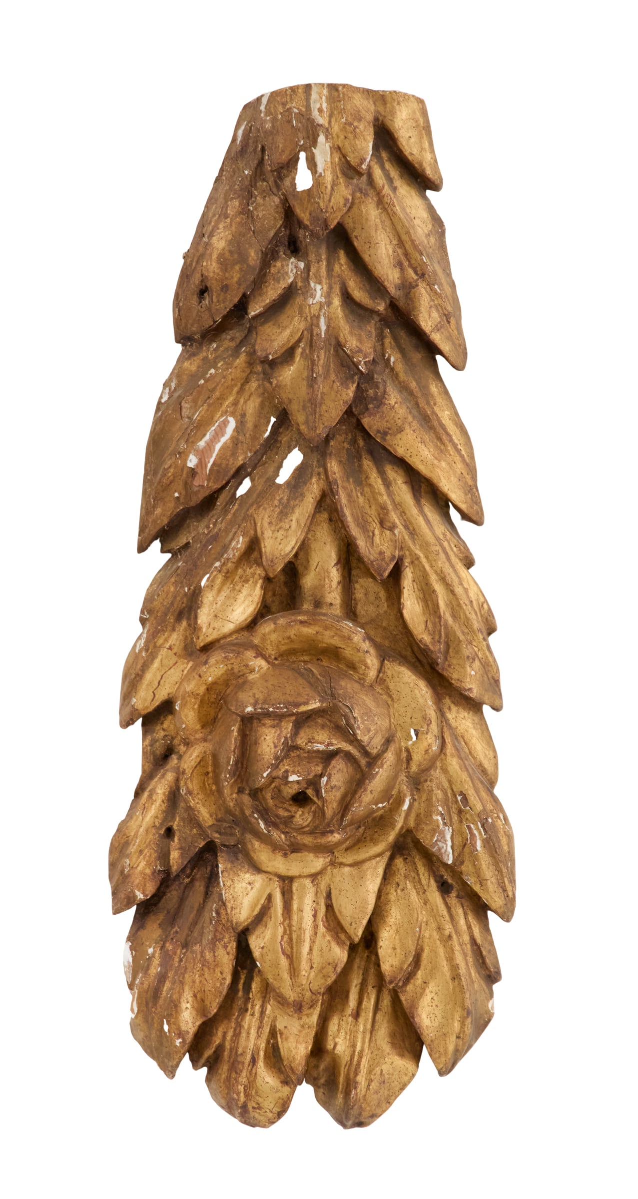Italian Giltwood Applique: Italian Giltwood Applique 19th century, carved with overlapping laurel leaves, a large rose in the center. h. 22-3/4", w. 9-3/4" Provenance: The collection of Clarence G. Ochsner, Wabasha, Minnesota.