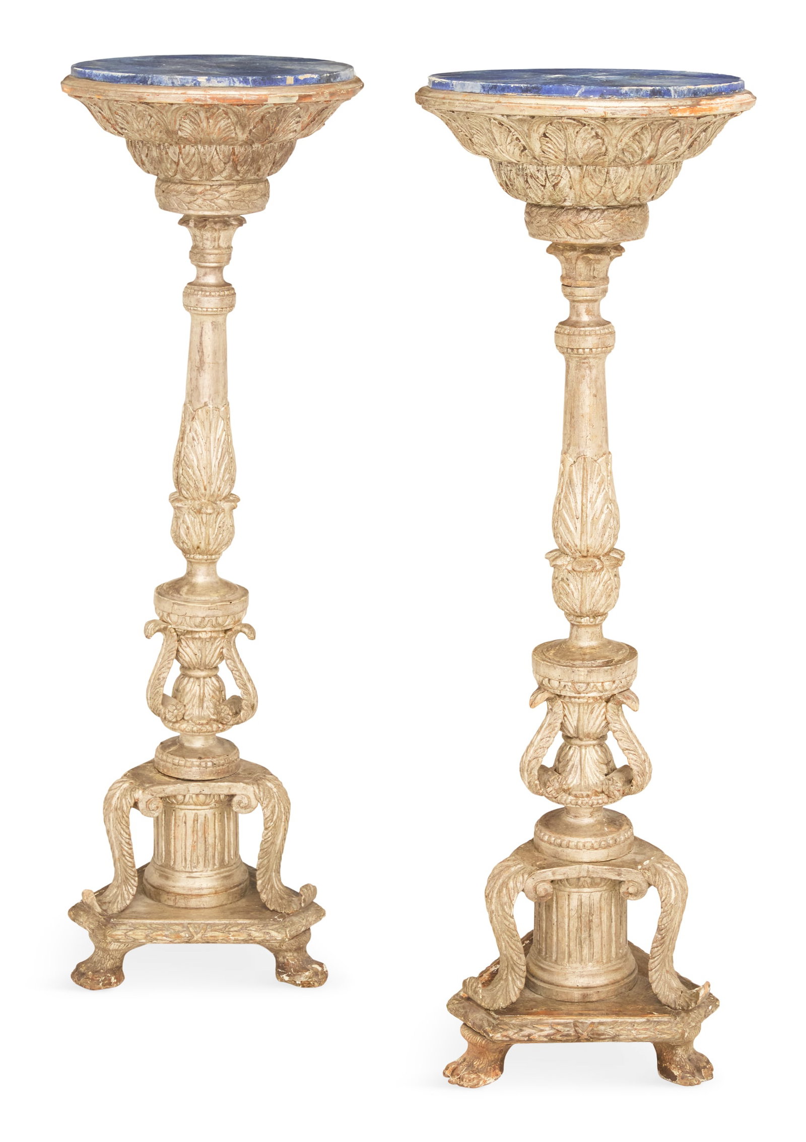 Faux Lapis and Silver-Giltwood Torchere Stands (1 of 2)