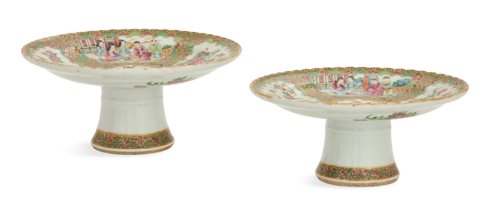 Pair of Chinese Rose Medallion Porcelain Tazzas (1 of 3)