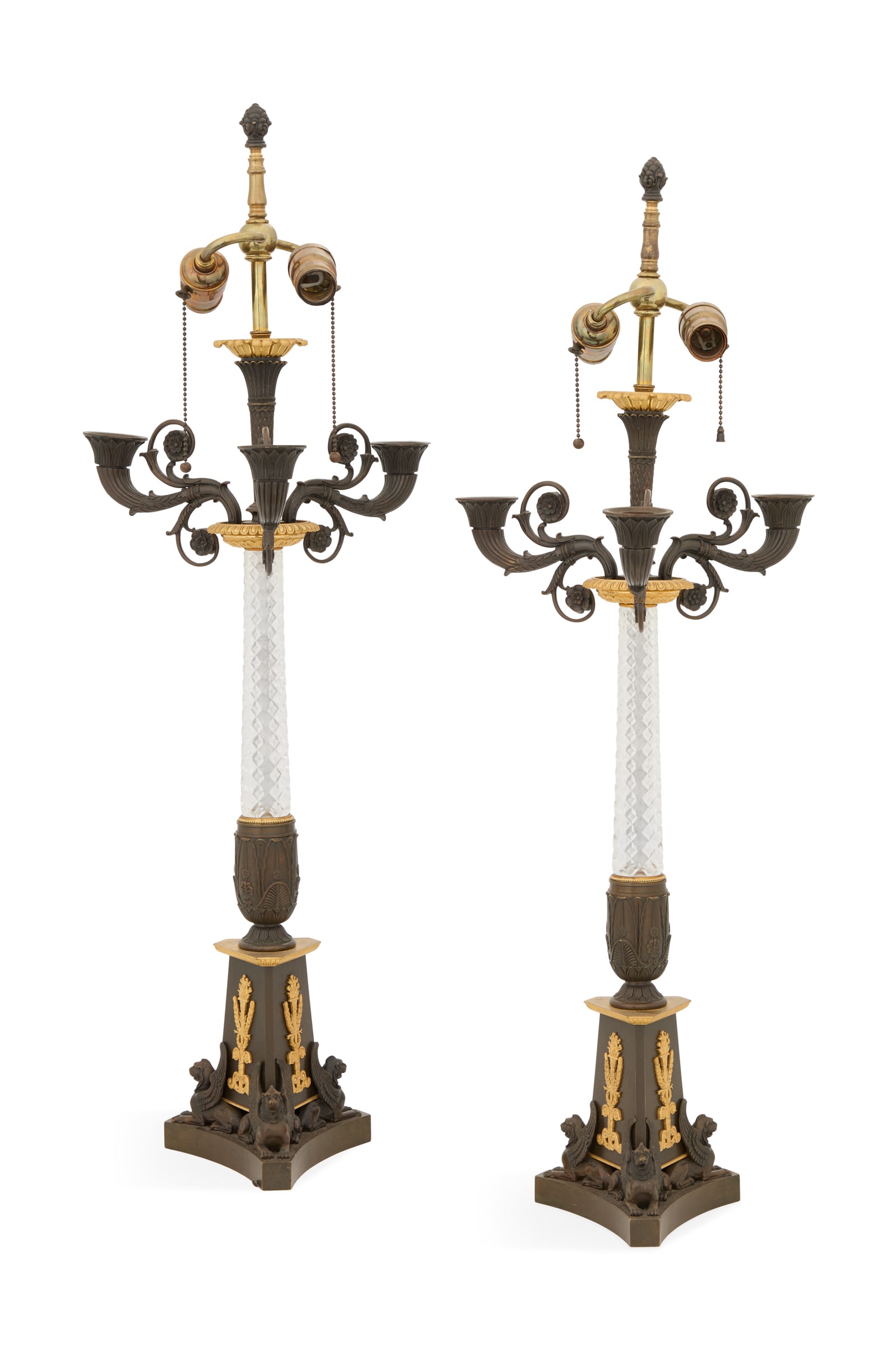 Pair of Regency-Style Bronze and Cut-Glass Lamps (1 of 2)