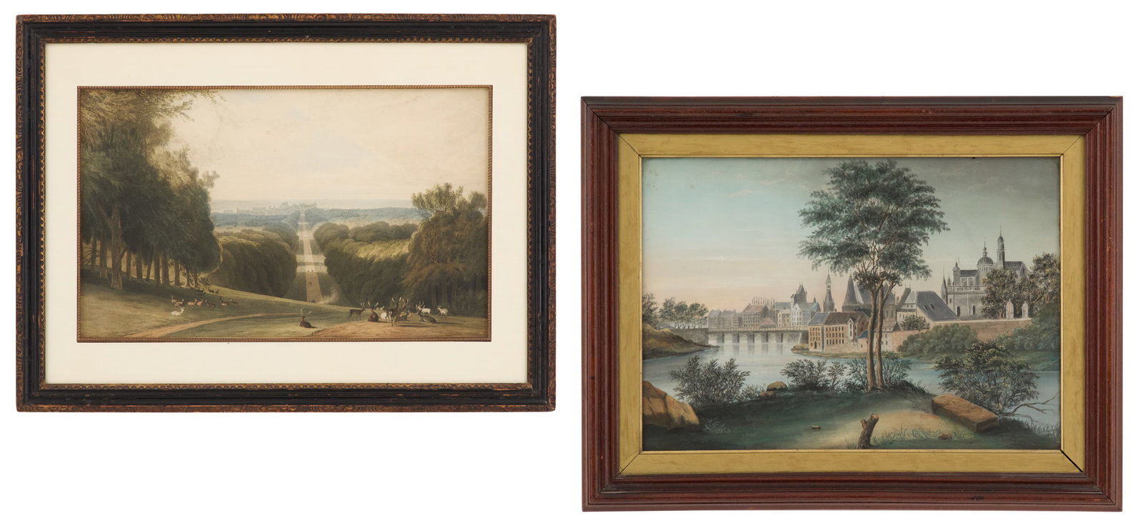English Watercolor of a "Village by a River" (1 of 5)