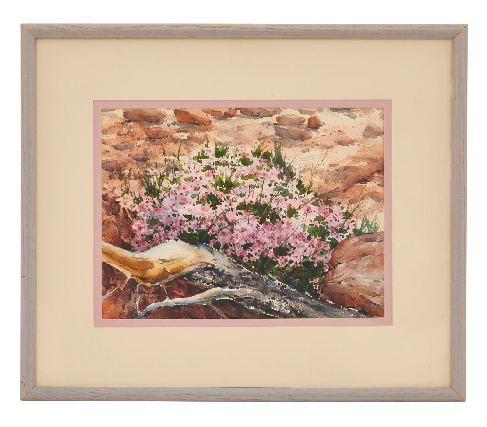 Robert Leroy Knudson (American, 1929-1989): Robert Leroy Knudson (American, 1929-1989) "Wildflowers at Checkerboard Mesa (Zion Park)" watercolor on paper signed lower left, and titled en verso. Matted, glazed and framed. sight 10-1/2" x 14", fr
