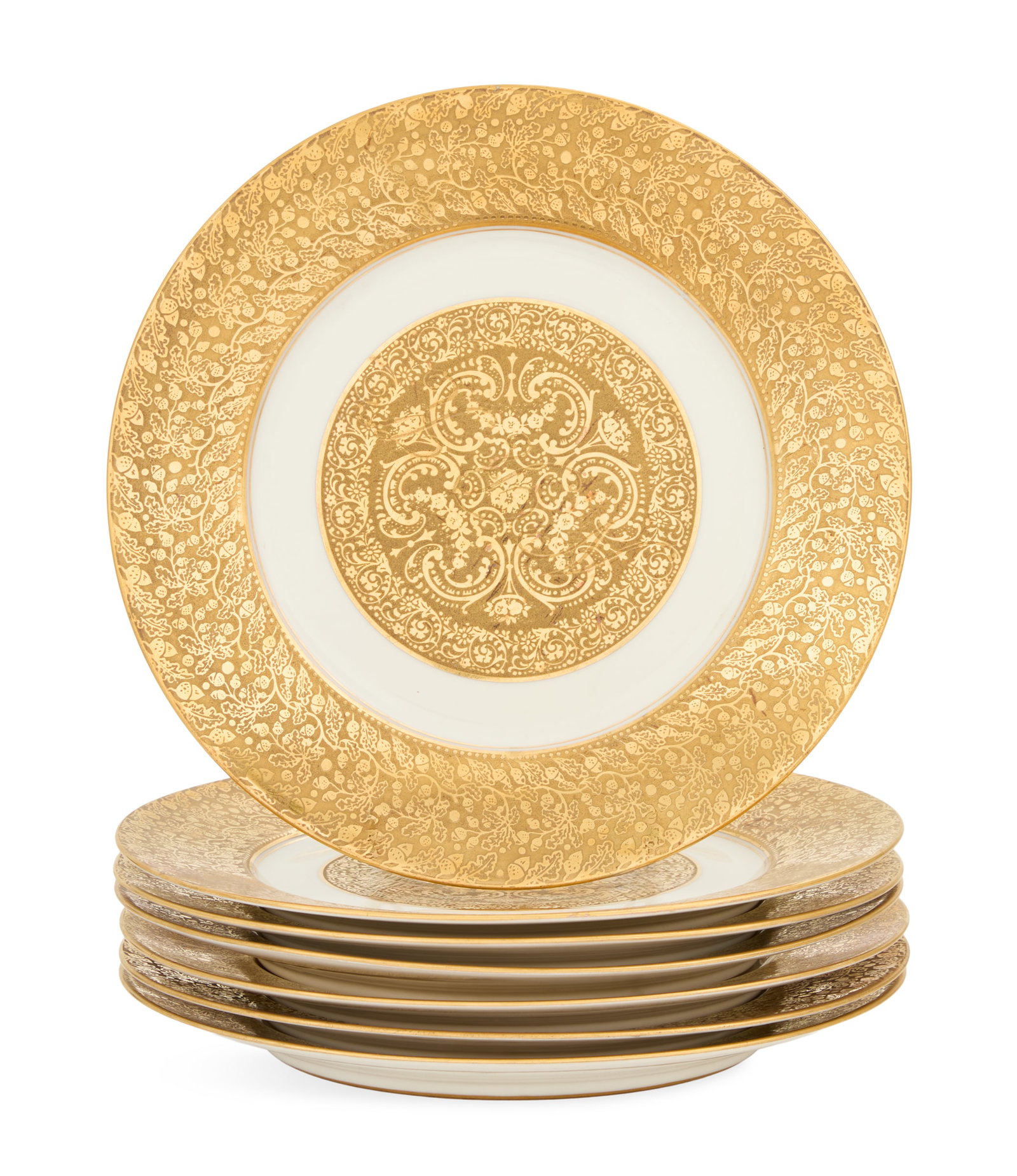 Seven Limoges Porcelain Raised Gilt Dinner Plates (1 of 2)