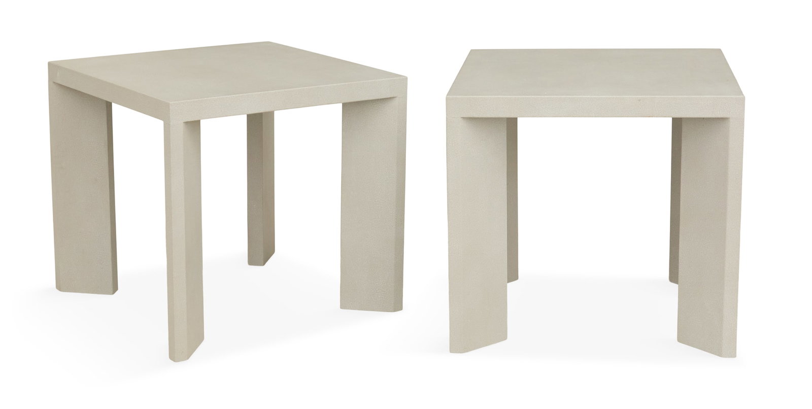 Pair of Carol Egan Tables in Holly Hunt Leather: Pair of Carol Egan Tables in Holly Hunt Leather contemporary, designed by Carol Egan, the custom square tables covered in faux shagreen Holly Hunter leather, unmarked. h. 27-1/4", w. 29-1/4", d. 29-1/