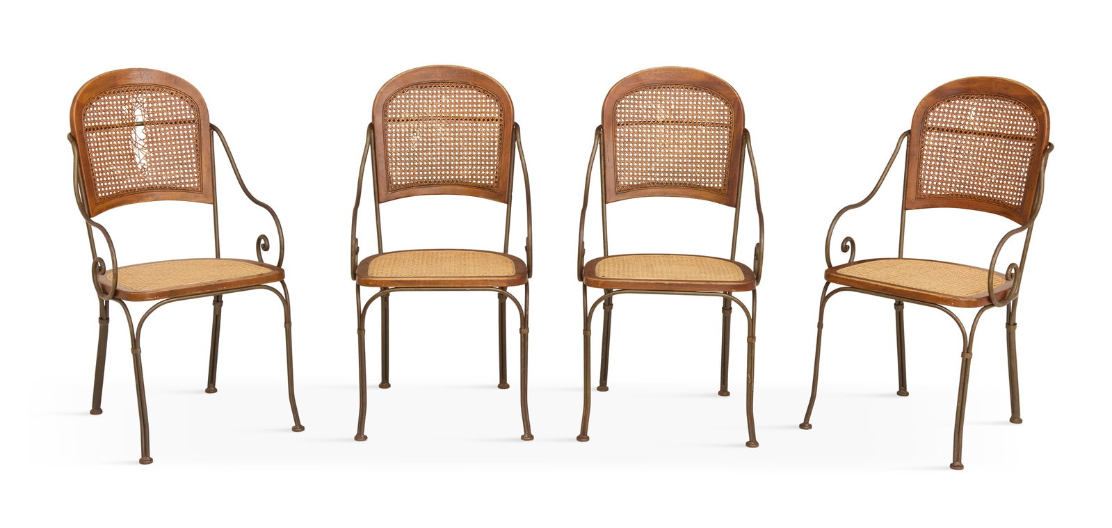 Four Teakwood, Iron and Caned Bistro Chairs (1 of 3)