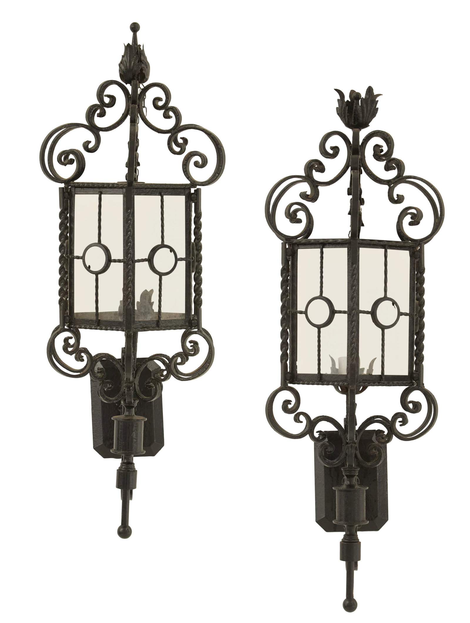Pair of Iron and Glass Exterior Wall Lanterns (1 of 7)
