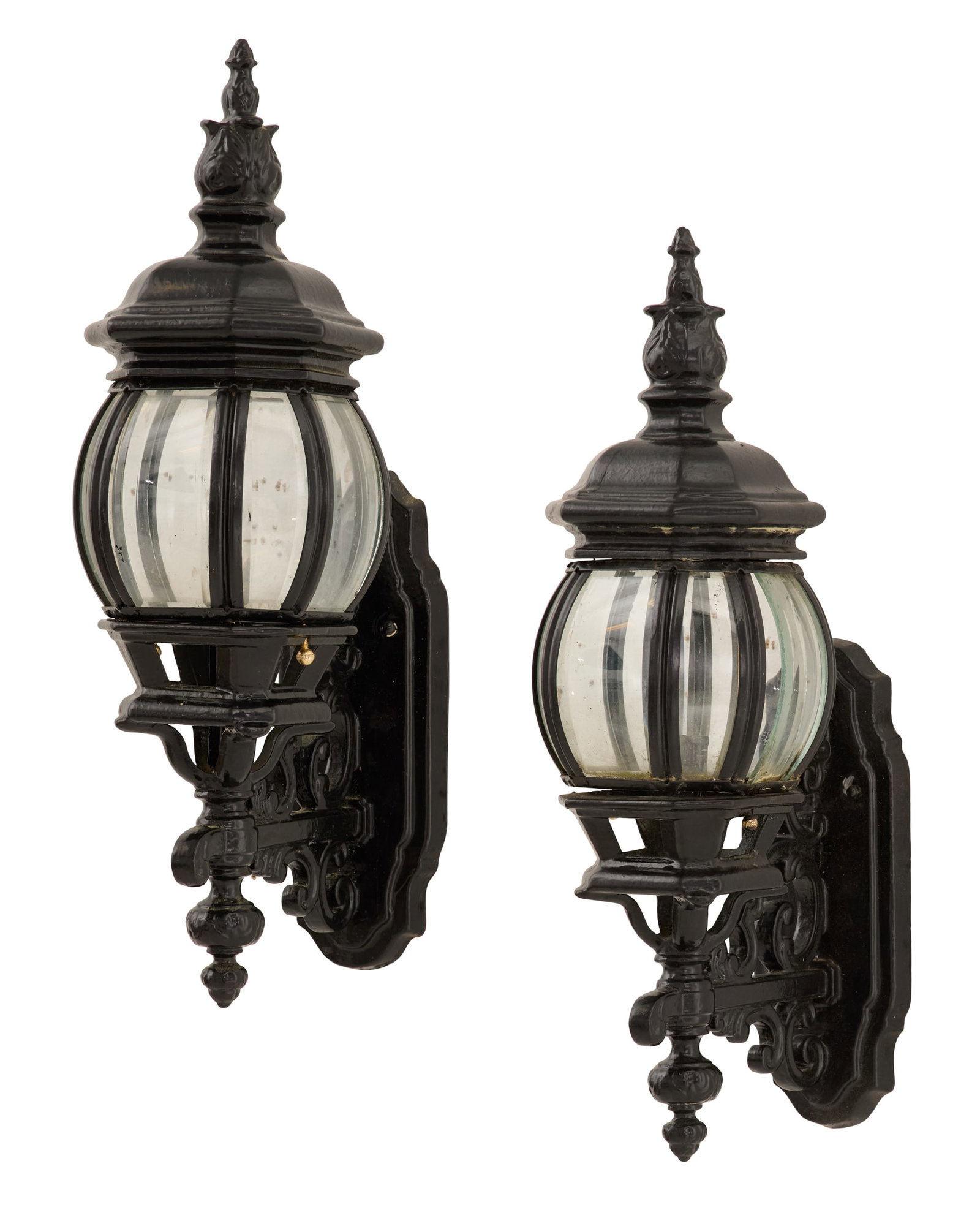 Pair of Black Metal and Glass Exterior Lights (1 of 7)
