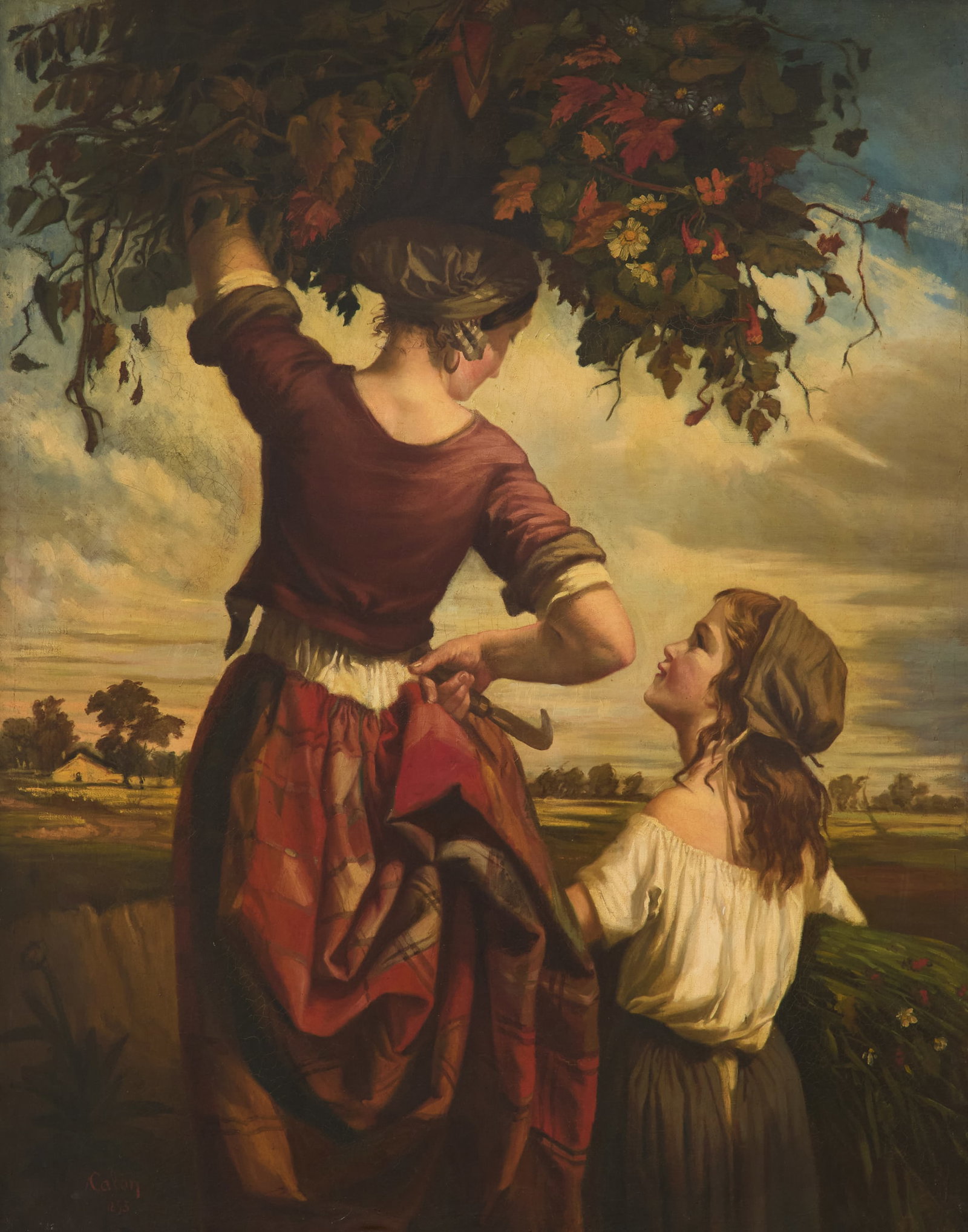 Achille-Augustin Calon (French, 1826-1904): Achille-Augustin Calon (French, 1826-1904) "La Recolte" oil on canvas signed and dated lower left. Framed. 58" x 45-1/2", framed 66" x 53" Provenance: Keil's Antiques, Inc., New Orleans, Louisiana; Th