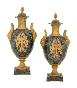 French Gilt-Bronze and Marble Garniture Urns