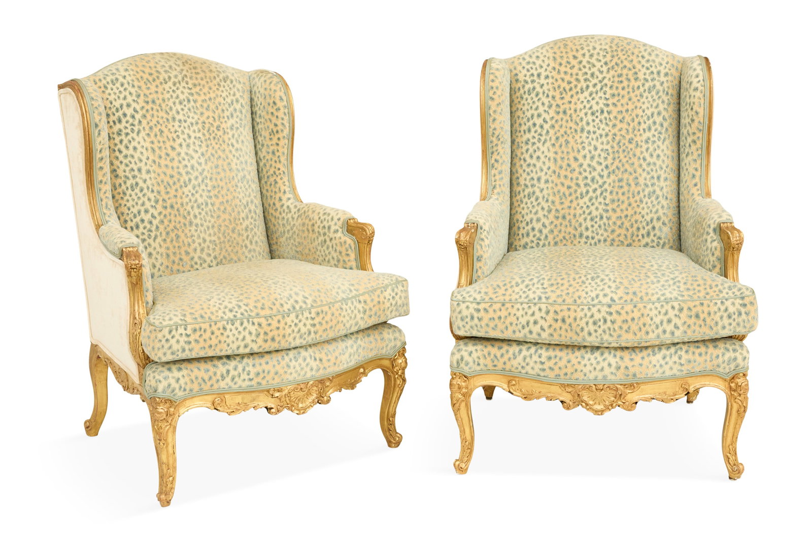 Pair of Louis XV-Style Giltwood Wing Chairs (1 of 2)