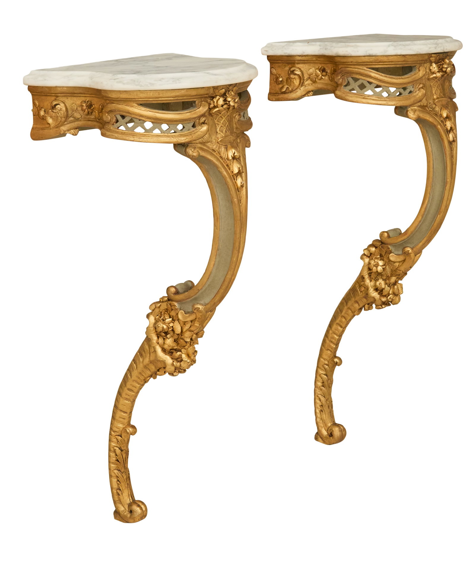 Pair of Diminutive Marble-Top Consoles (1 of 3)