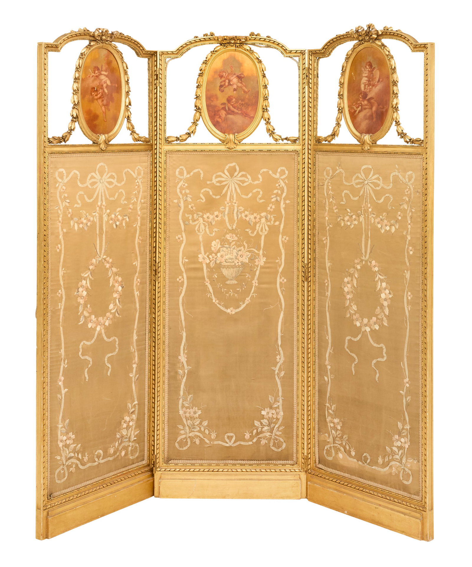 French Giltwood and Silk Three-Panel Screen (1 of 6)