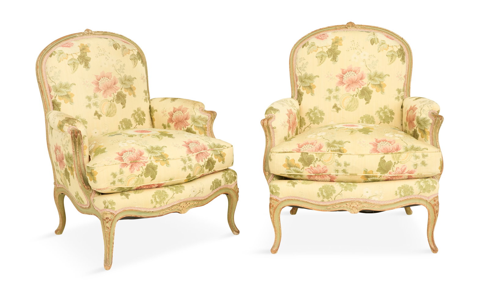 Pair of Louis XV-Style Polychrome Bergeres (1 of 2)