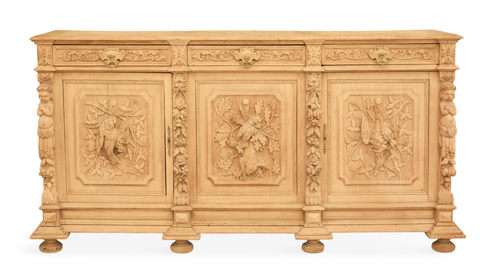 Continental Carved and Bleached Oak Sideboard (1 of 4)