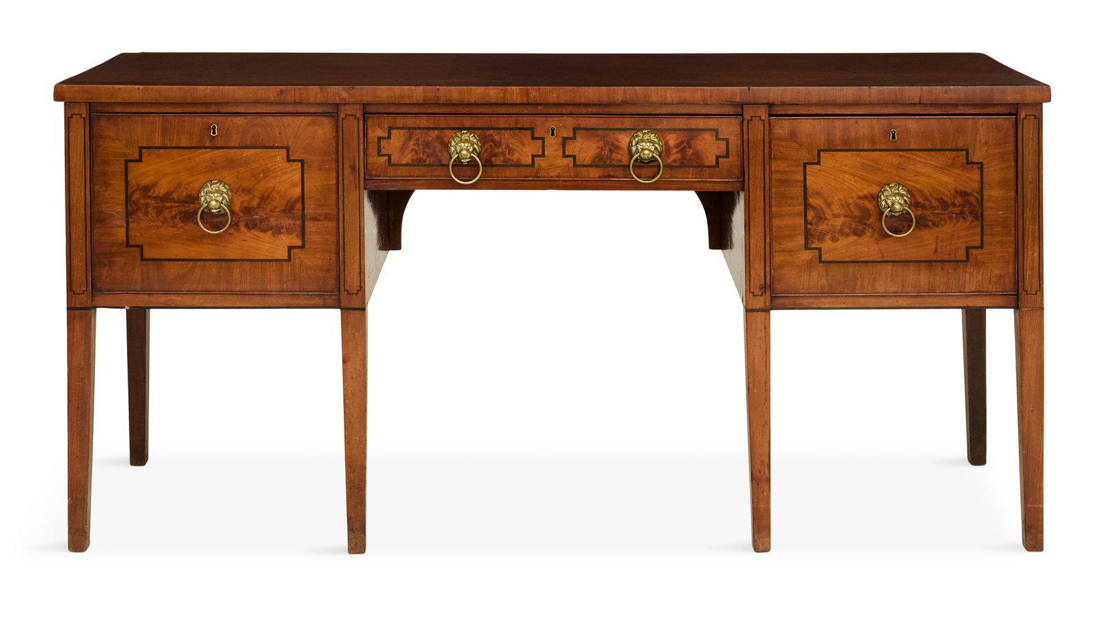 William IV Mahogany Sideboard: William IV Mahogany Sideboard 19th century, the rectangular top above a conforming case fitted with a central cutlery drawer, flanked to one side by a deep drawer and to the other by a cupboard, all w