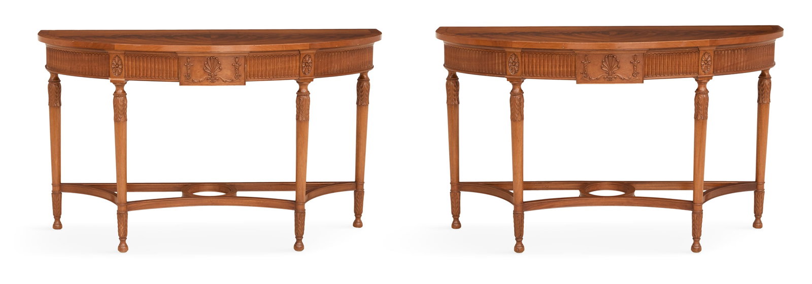 Pair of Carved Mahogany Demilune Console Tables (1 of 3)