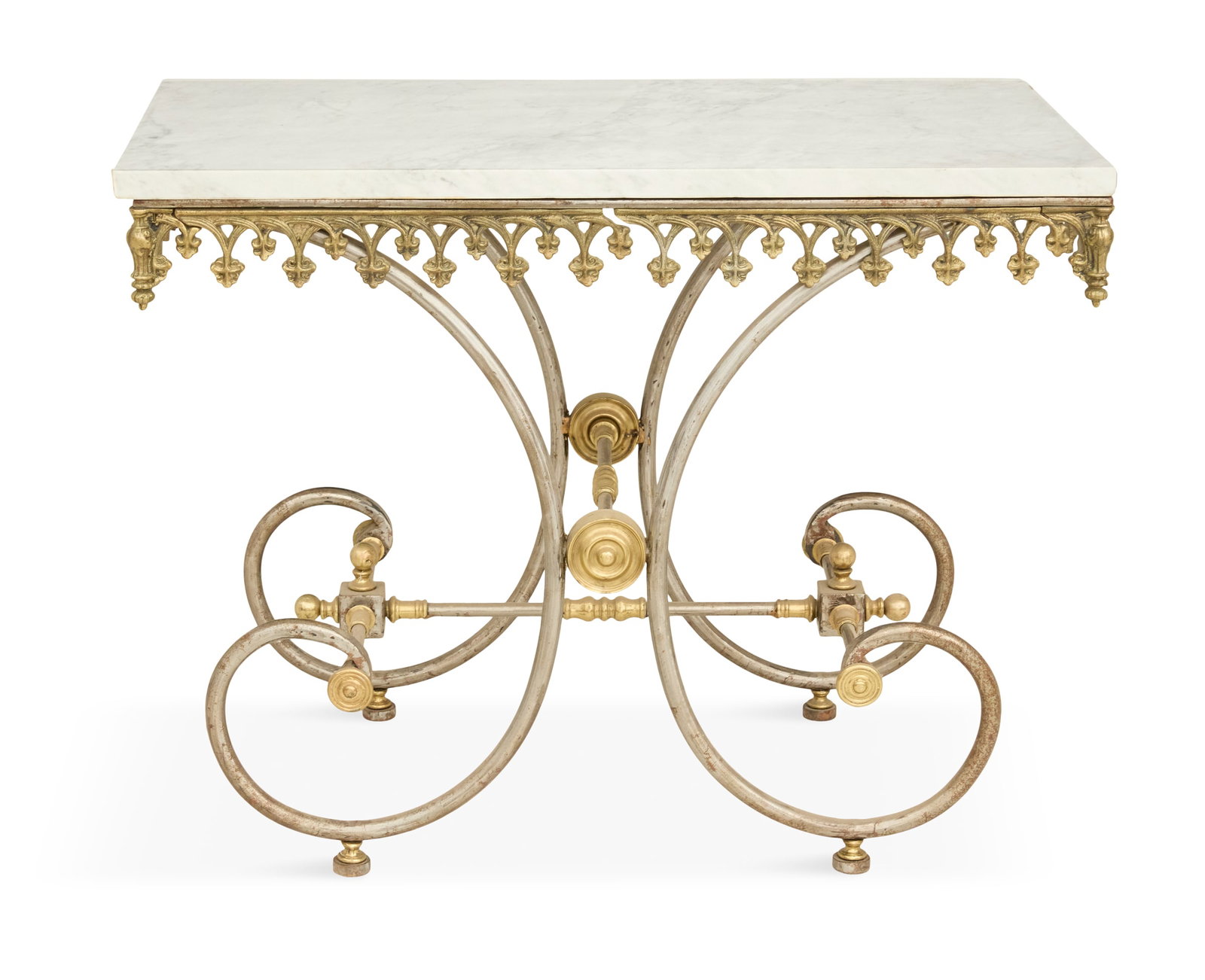 French Iron, Bronze and Marble-Top Baker's Table (1 of 3)