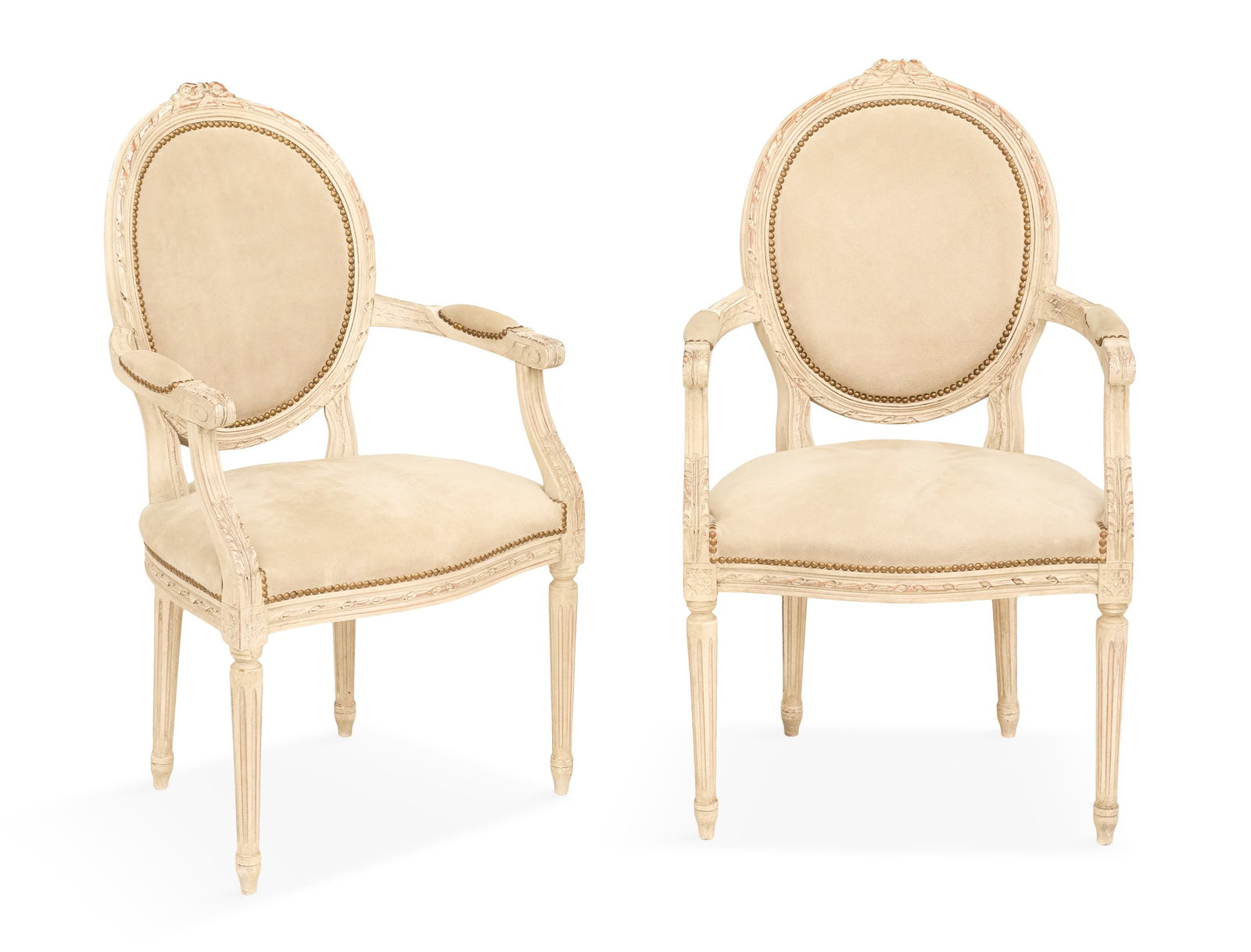 Pair of Louis XVI-Style Creme-Peinte Fauteuils (1 of 2)