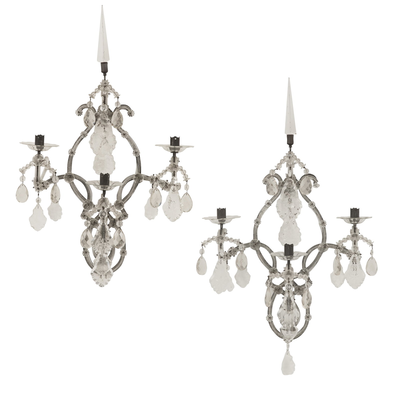 Pair of Patinated-Metal and Crystal Sconces (1 of 5)