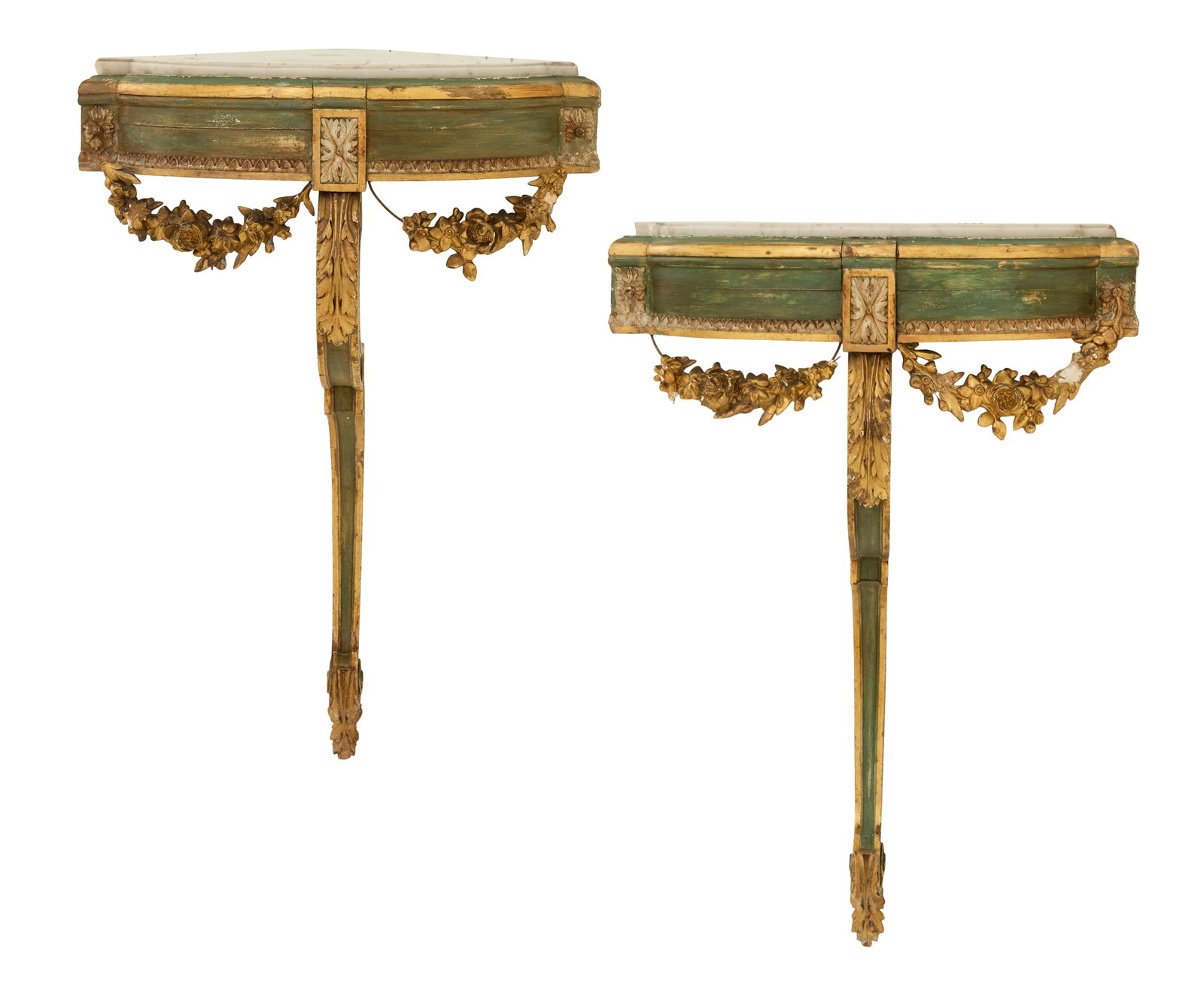 Pair of French Marble-Top Corner Console Tables (1 of 2)