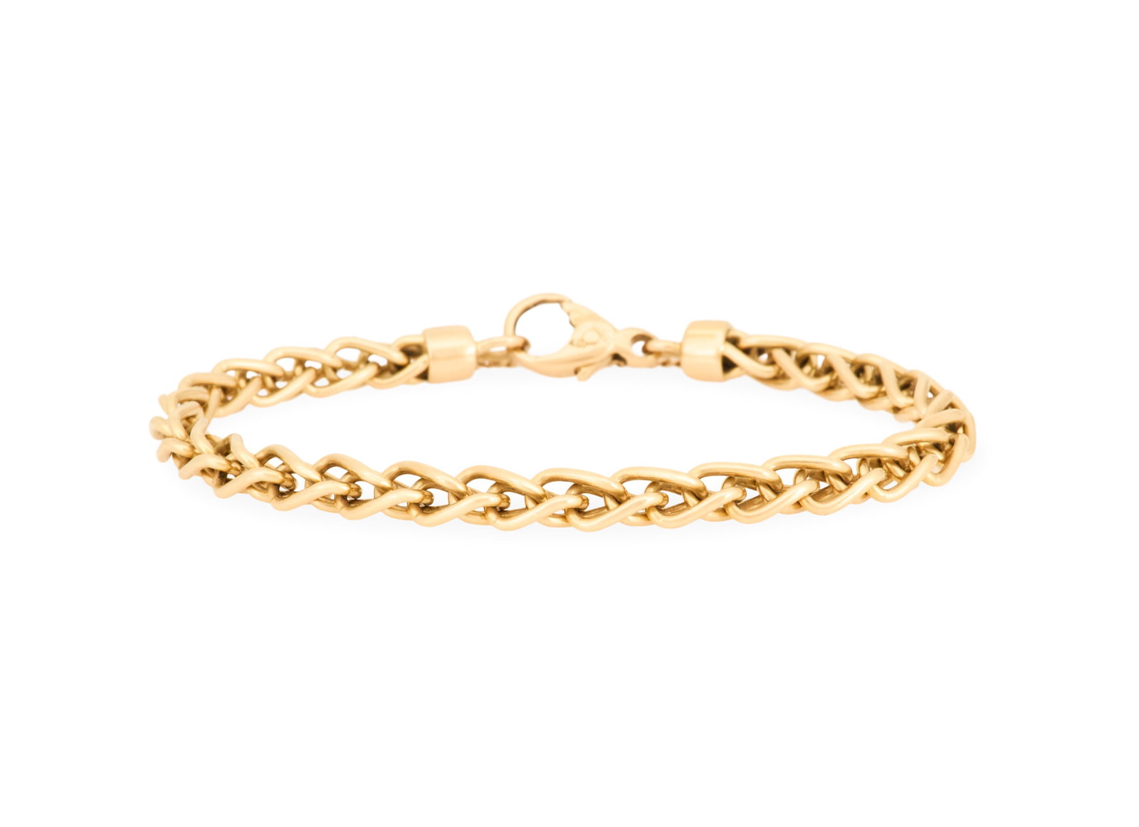 Gold Wheat-Link Bracelet: Gold Wheat-Link Bracelet 18k yellow gold, the bracelet composed of polished gold links. l. 7", total weight 19.9 grams Provenance: Estate of Marie Bel Fay Evnochides, Houston, Texas. Proceeds from