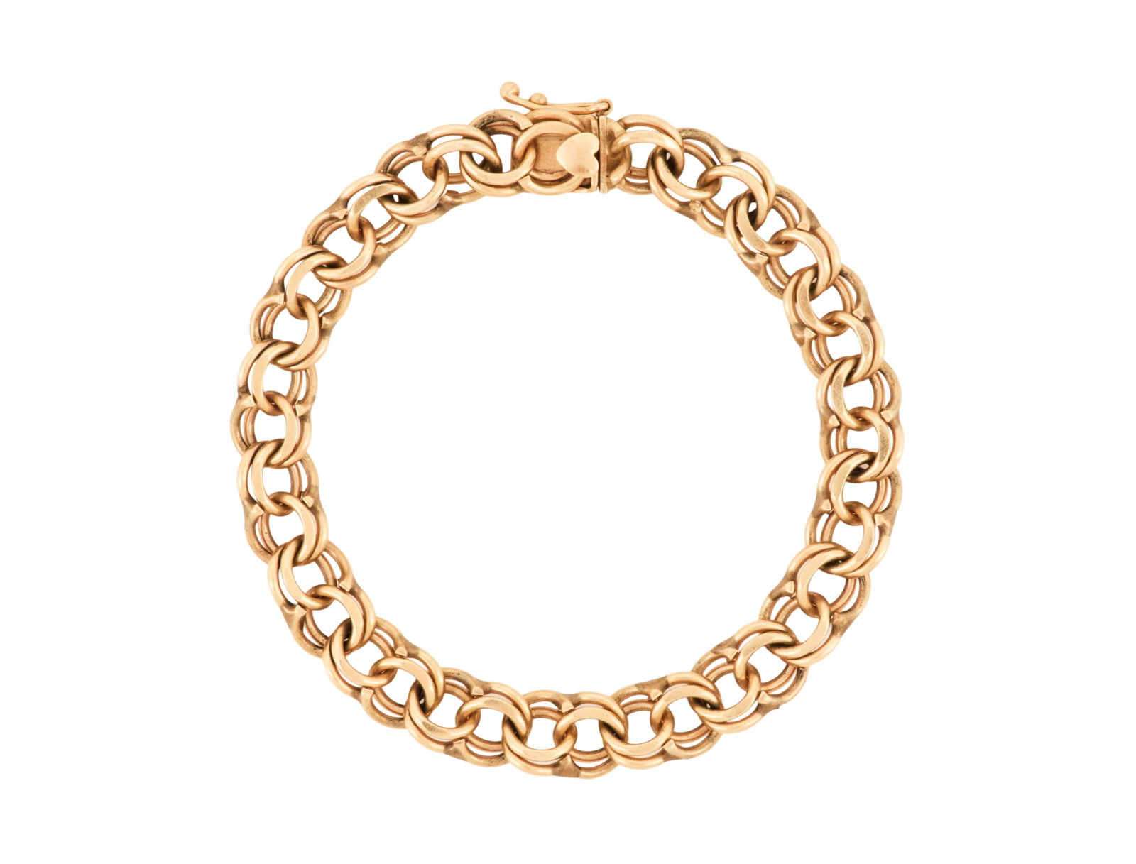Gold Bracelet: Gold Bracelet 14k yellow gold, the chain-link bracelet composed of polished gold links. l. 7", total weight 22.5 grams Provenance: Estate of Marie Bel Fay Evnochides, Houston, Texas. Proceeds from