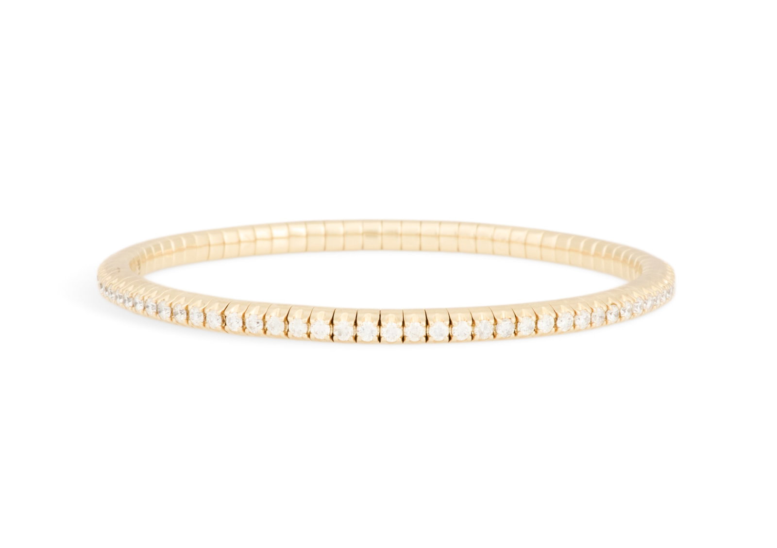 Diamond Stretch Bracelet: Diamond Stretch Bracelet 14k yellow gold, the bracelet mounted with round brilliant-cut diamonds weighing approximately 3.25 carats in total. adjustable inside circumference 6-1/2" to 8", total