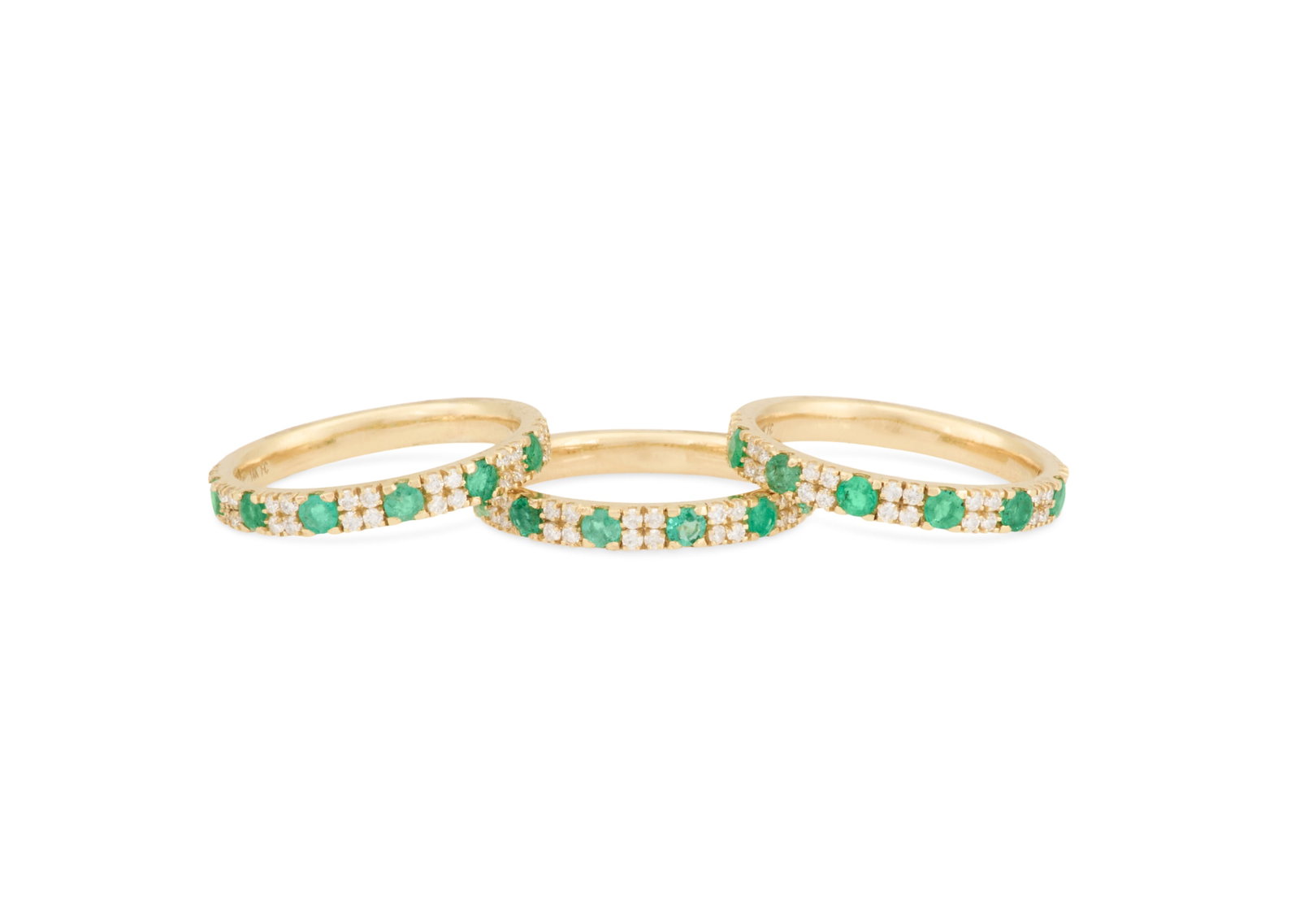 Three Emerald and Diamond Stackable Bands - 2