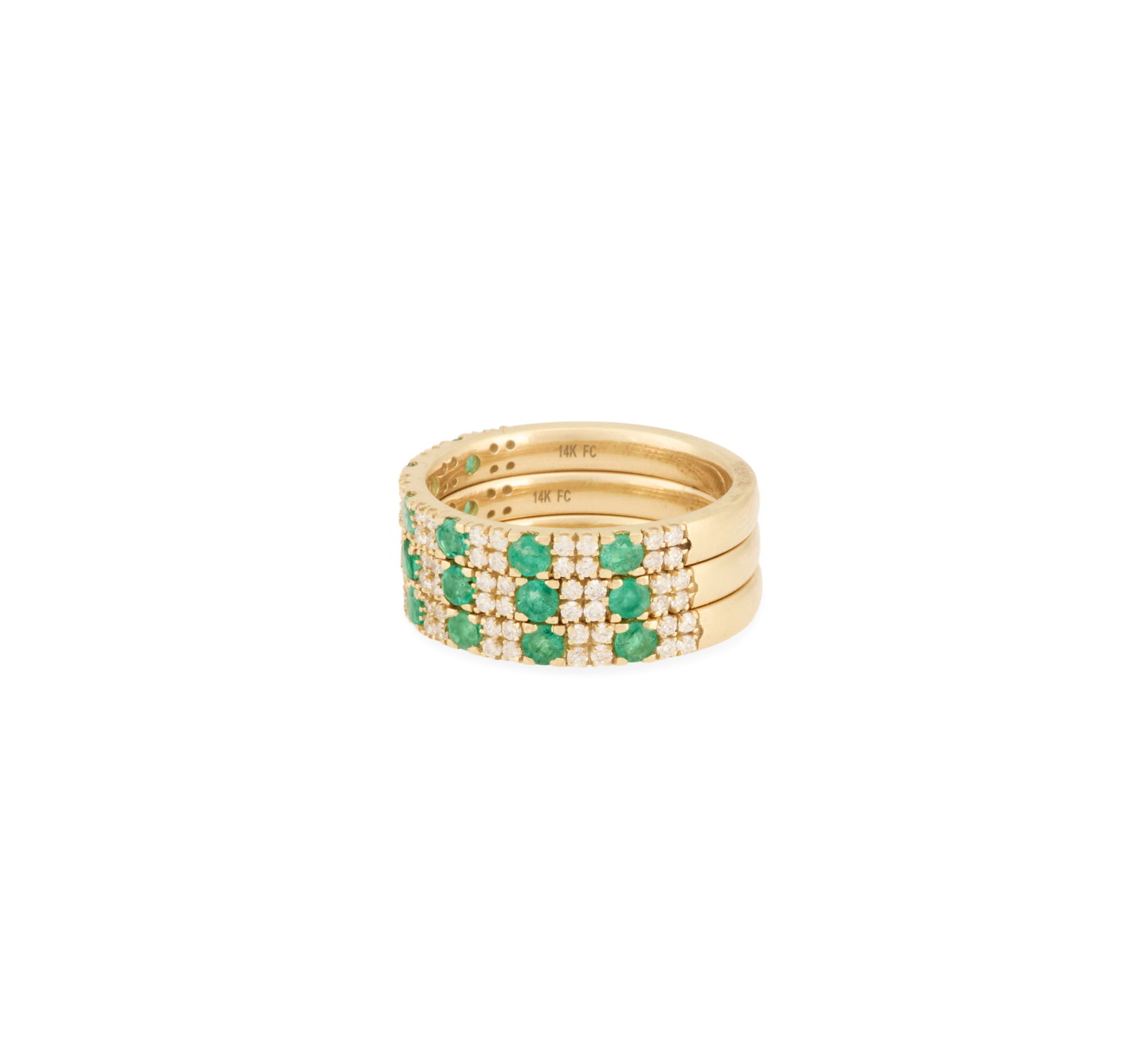 Three Emerald and Diamond Stackable Bands - 3