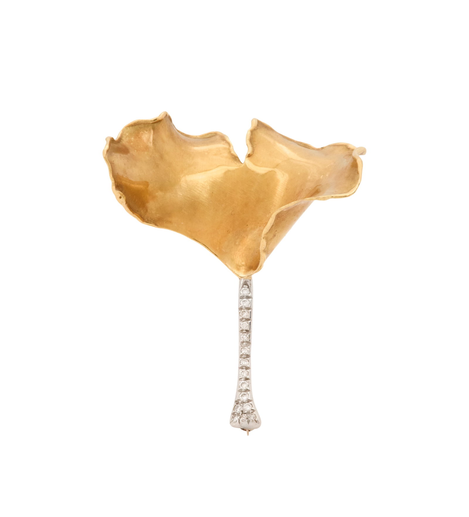Tiffany & Co. Diamond Ginkgo Brooch: Tiffany & Co. Diamond Ginkgo Brooch 18k yellow gold/platinum, the brooch in the form of a ginkgo leaf, mounted with round brilliant-cut diamonds weighing approximately 0.16 carats in total, stamped
