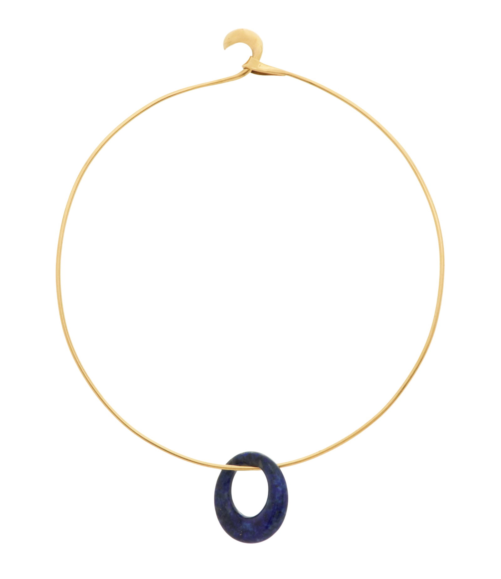 Tiffany & Co. Elsa Peretti Lapis Lazuli Choker: Tiffany & Co. Elsa Peretti Lapis Lazuli Choker 18k yellow gold, the gold choker with a loose lapis lazuli pendant ring, stamped "TIFFANY & CO 18K PERETTI", with a Tiffany and Co. blue pouch. inside ci