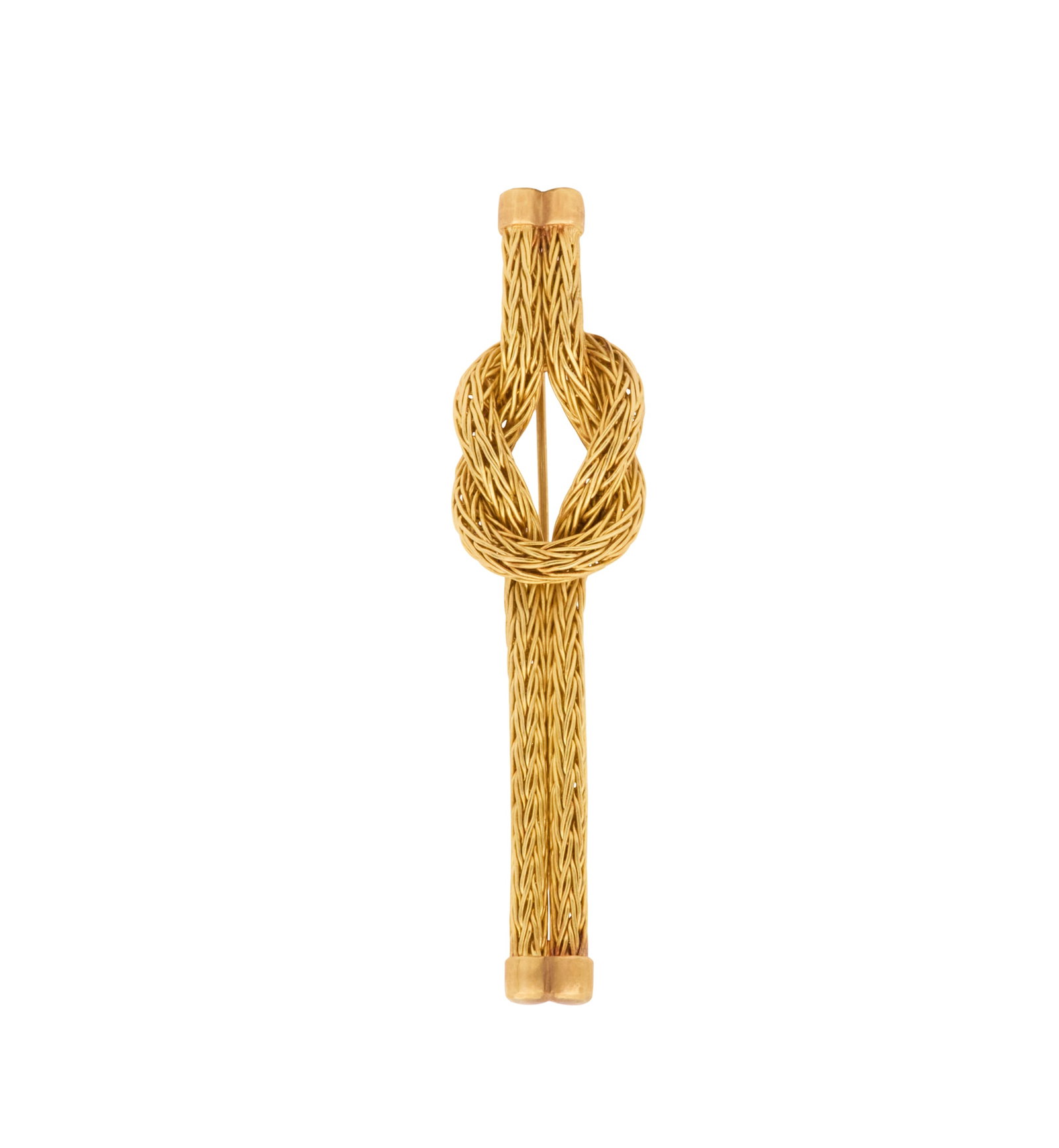 Ilias Lalaounis Gold Brooch: Ilias Lalaounis Gold Brooch 18k yellow gold, the braided brooch in a knot design, stamped "ilias LALAoUNIS 750". size 5/8" x 2-5/8", total weight 12.4 grams Provenance: Estate of Marie Bel Fay