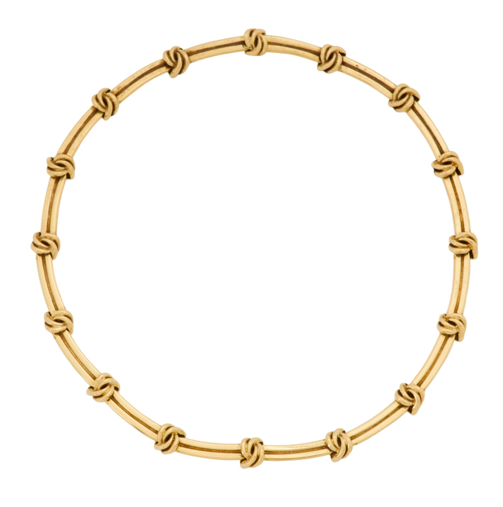 Tiffany & Co. Gold Knot Necklace: Tiffany & Co. Gold Knot Necklace 18k yellow gold, the necklace composed of knotted links, stamped "TIFFANY & CO. 750". l. 15", total weight 51.1 grams Provenance: Estate of Marie Bel Fay Evnochides,
