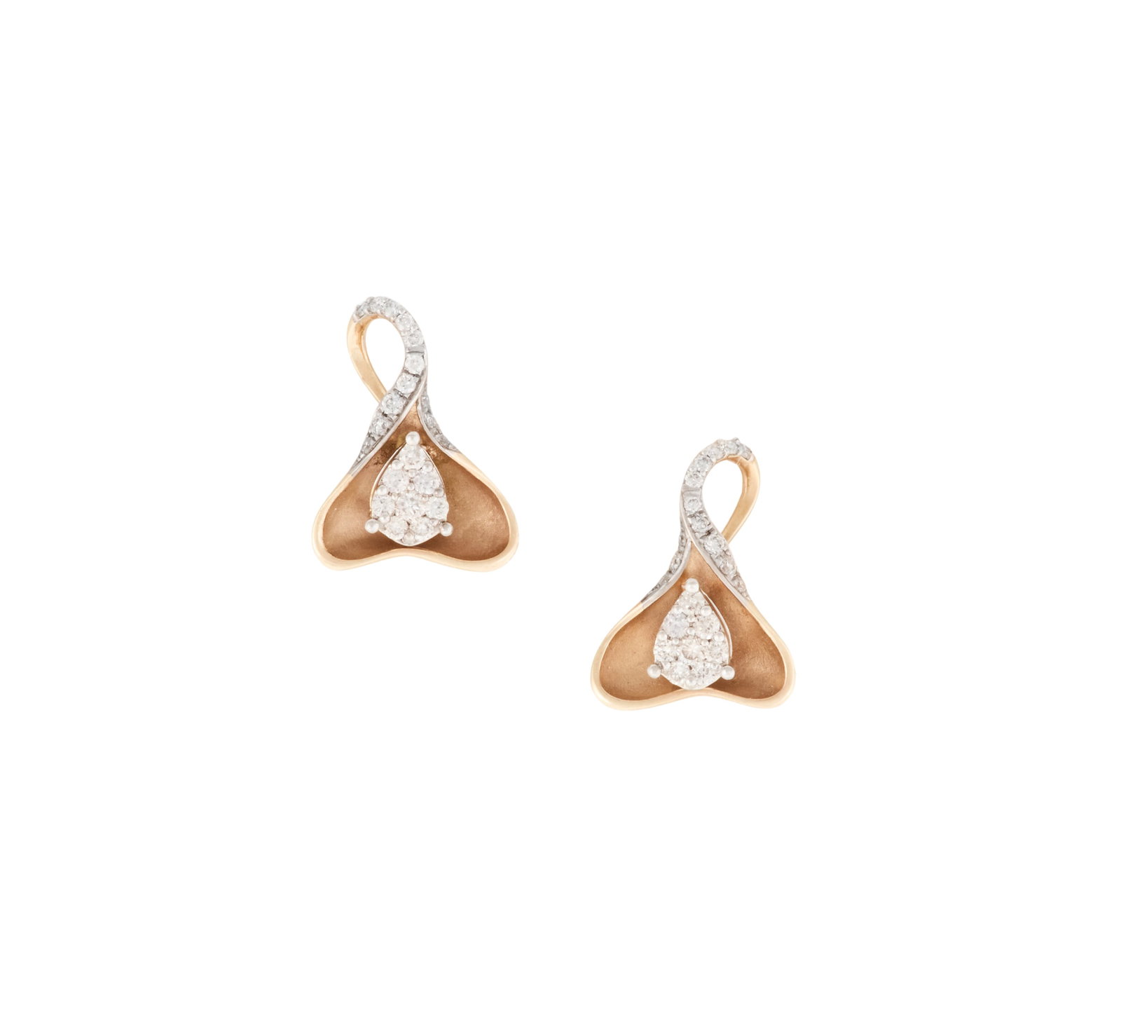 Pair of Diamond Earrings: Pair of Diamond Earrings 14k yellow gold, the earrings mounted with round brilliant-cut diamonds weighing approximately 0.40 carats in total. l. 5/8", total weight 2.3 grams