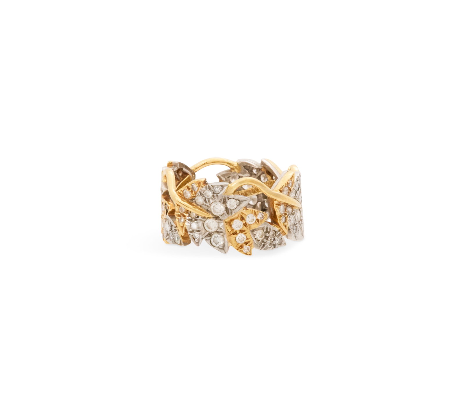 Tiffany & Co. Schlumberger Diamond Ring: Tiffany & Co. Schlumberger Diamond Ring 18k yellow gold, the ring in the form of a band of leaves, mounted with round brilliant-cut diamonds weighing approximately 1.36 carats in total, stamped "TIFFA